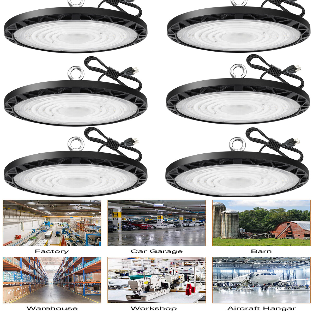 6Pack 200W UFO LED High Bay Light Shop Industrial Commercial Factory Warehouse