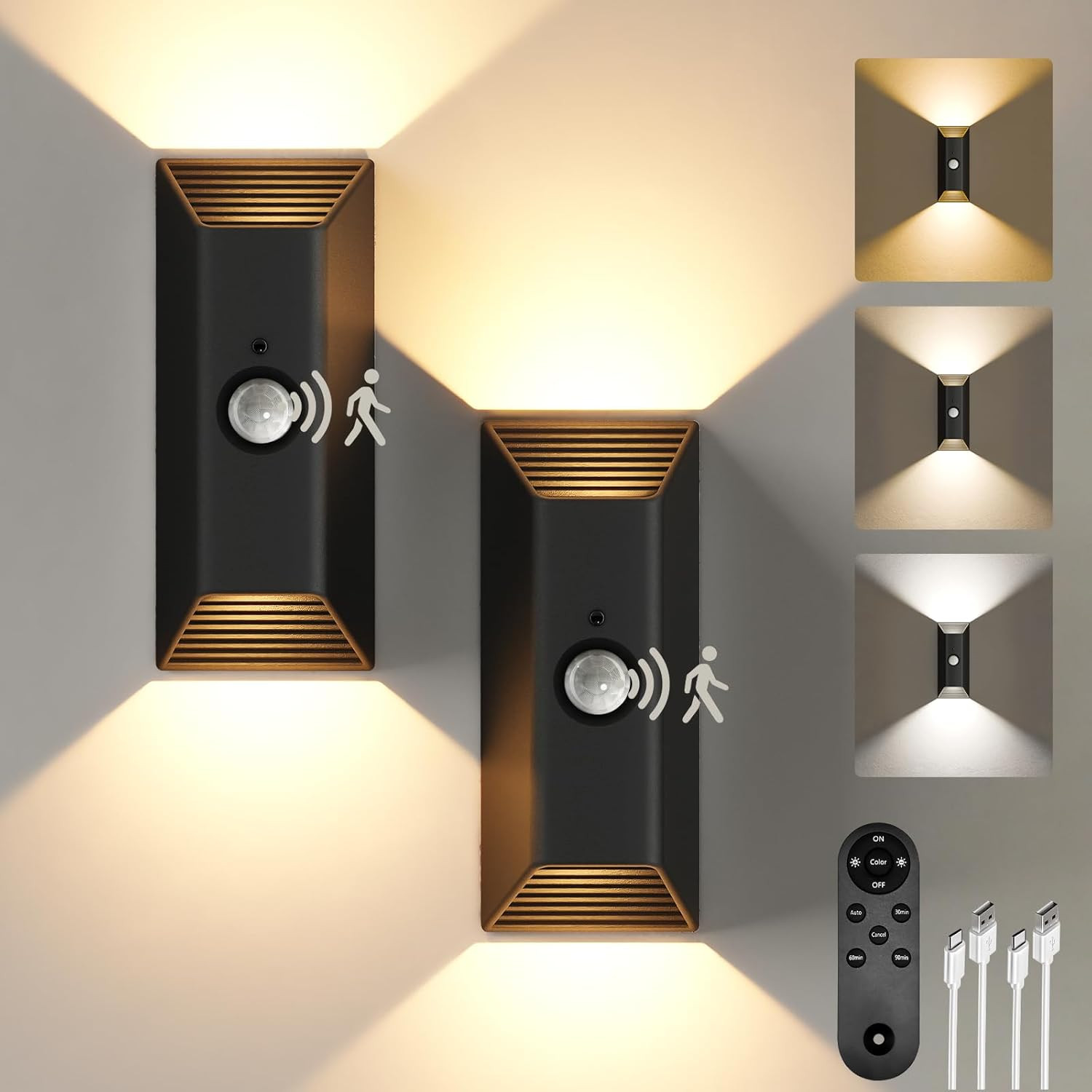 Motion Sensor Wall Lights, 4000Mah Rechargeable Battery Operated Wall Sconces Se