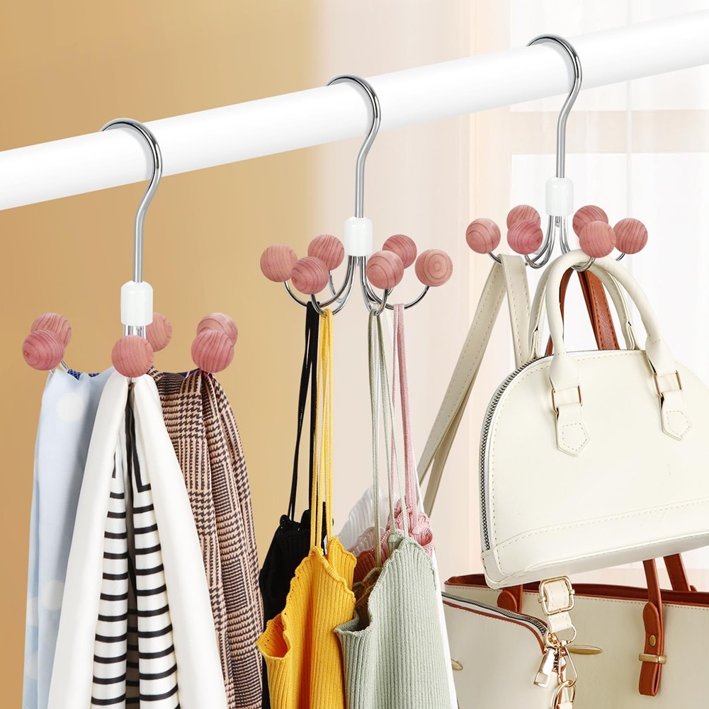 Hoodie Hangers 2-Pack with 6 Balls, 360°Swivel Purse Hanger, Scarf Hanger,1118