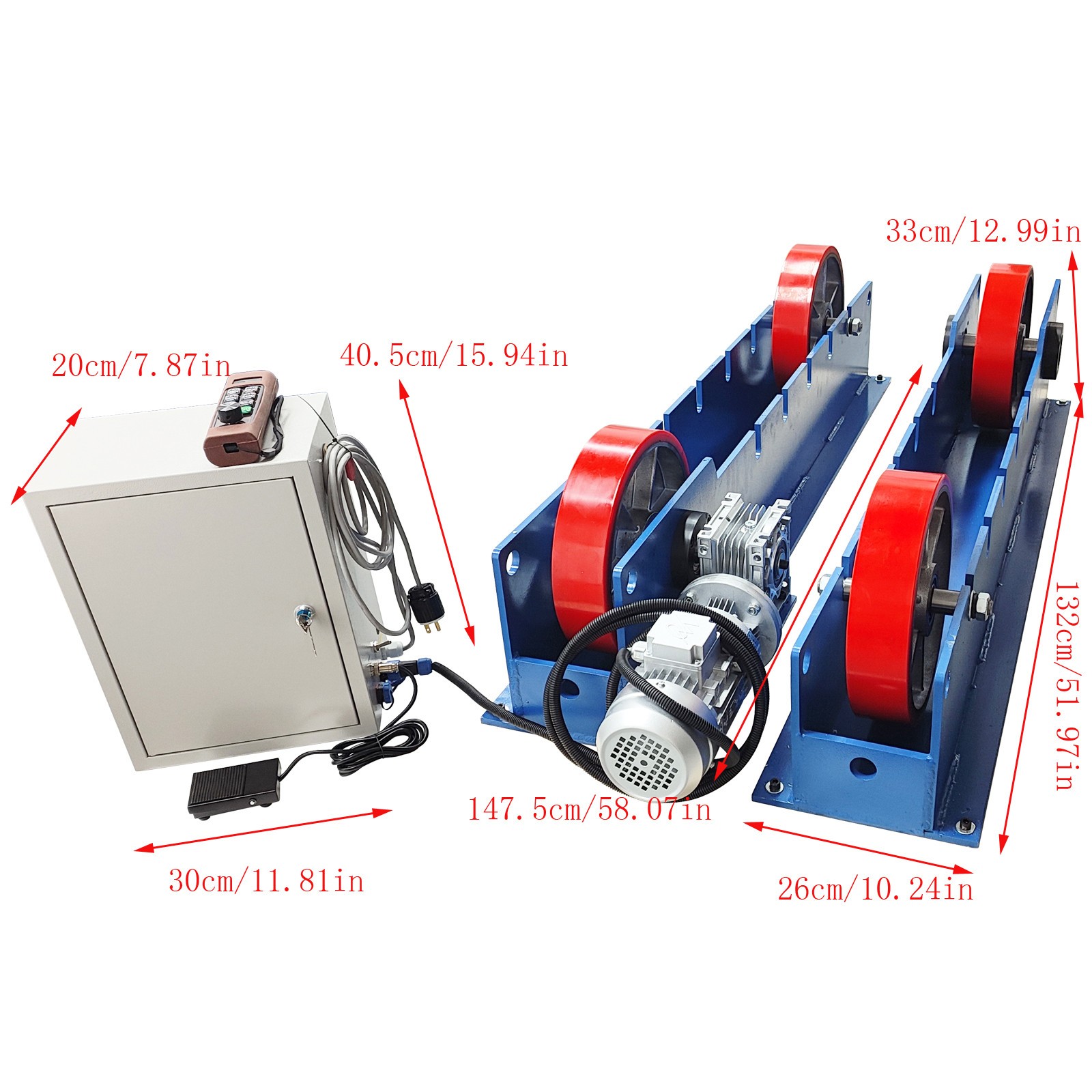 3 Ton Remote Controlled Adjustable Single Motor Welding Rotator w Rubber Wheel