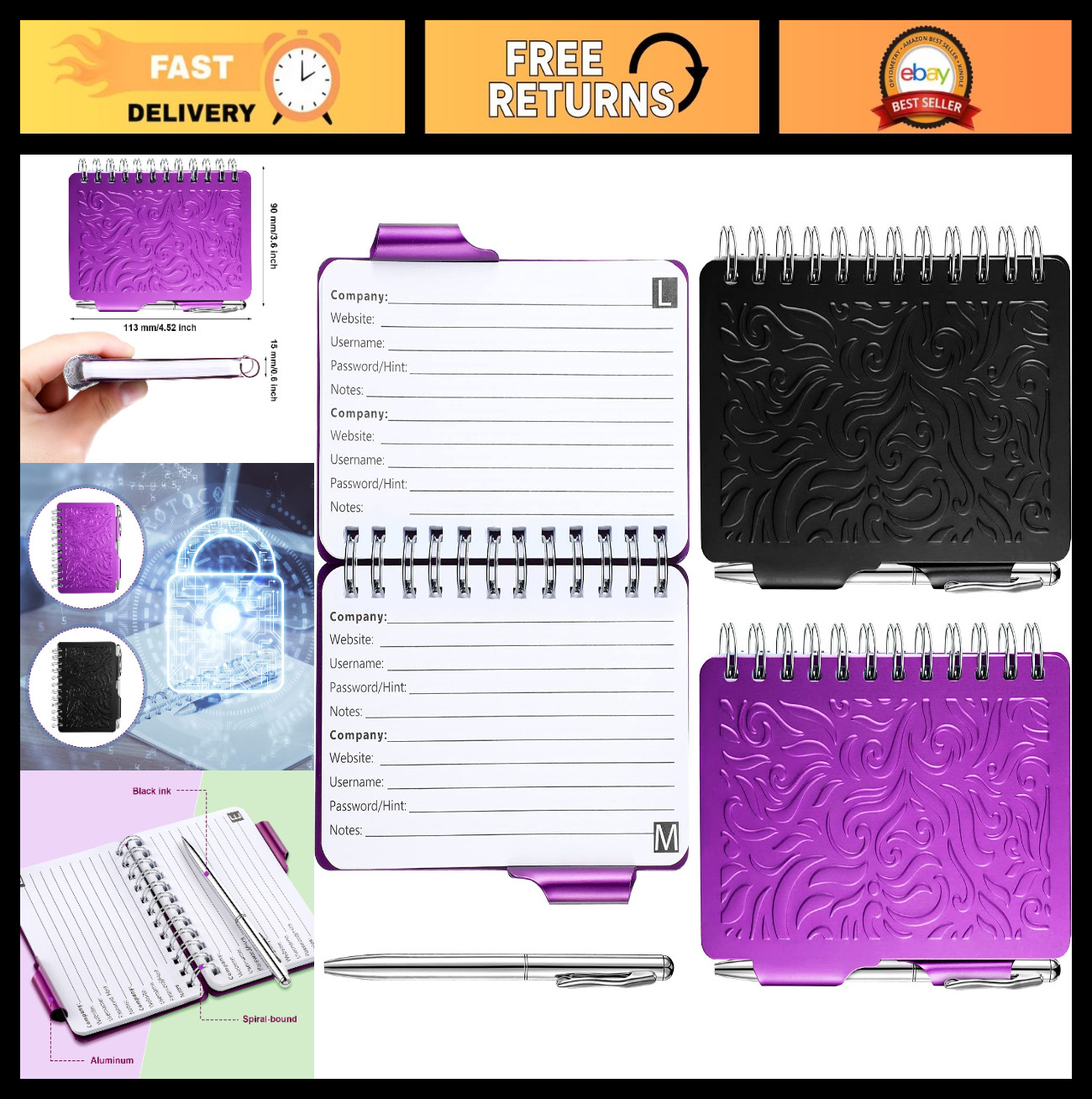 Mini Password Book Organizer with Alphabetical Tabs, Spiral Bound, Mandala Desig
