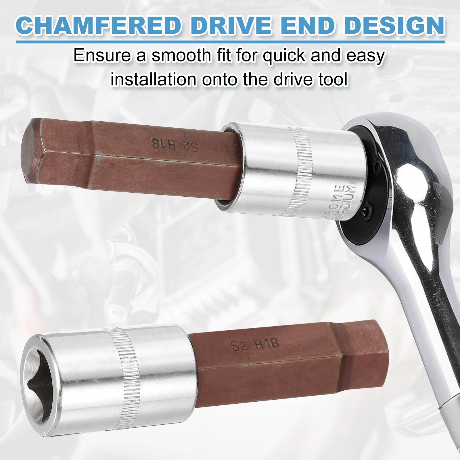 2Pcs Hex Bit Socket H18 1/2" Drive 4" Length S2 Steel Long Bit CR-V Socket