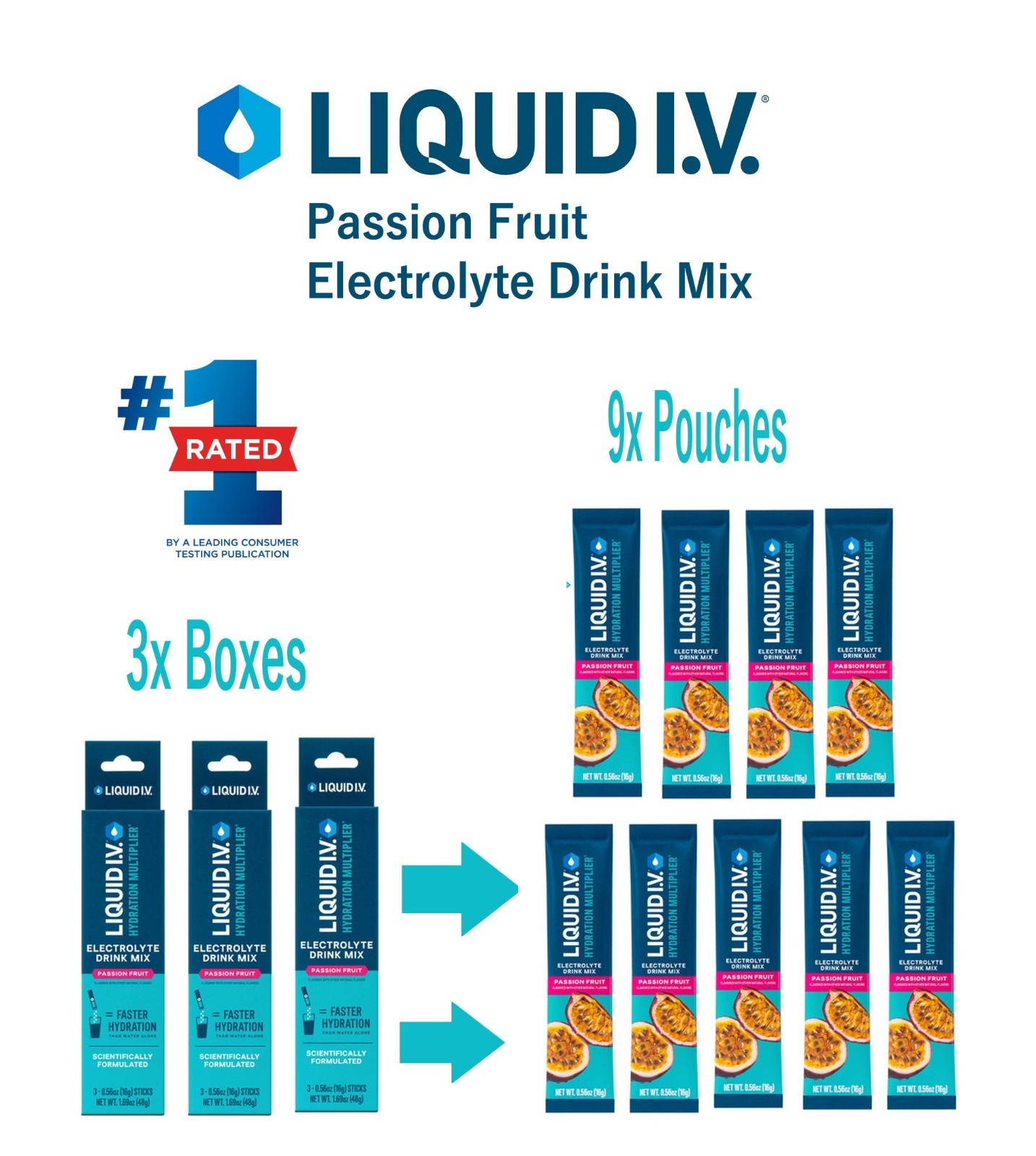 9-Sticks Liquid I.V. Hydration Multiplier Passion Fruit Electrolyte Drink Mix