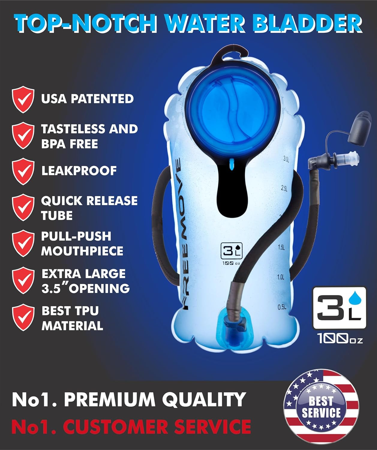 Hydration Bladder 3L Water Bladder for Hiking Backpack Blue or Gr