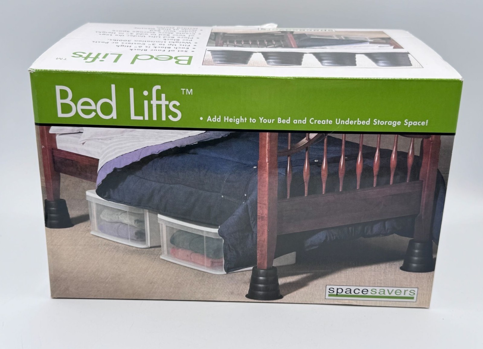 Bed Lifts SpaceSavers Black High-Density Plastic Set Of 4 Adds 5" Height Underbe