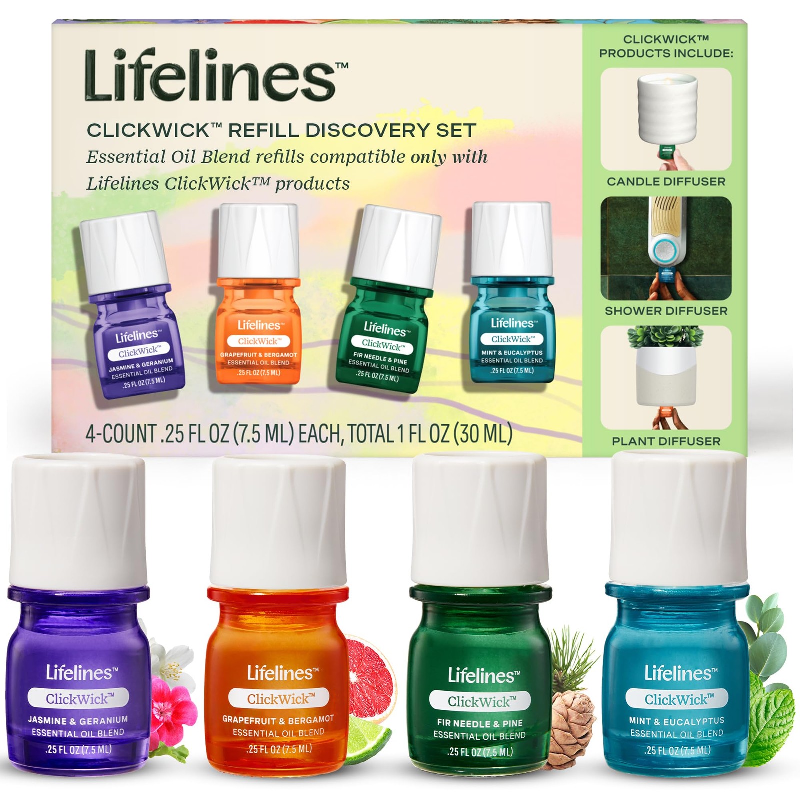 ClickWick Essential Oil Blends for Diffusers, 4-Pack Discovery Set - Essentia...