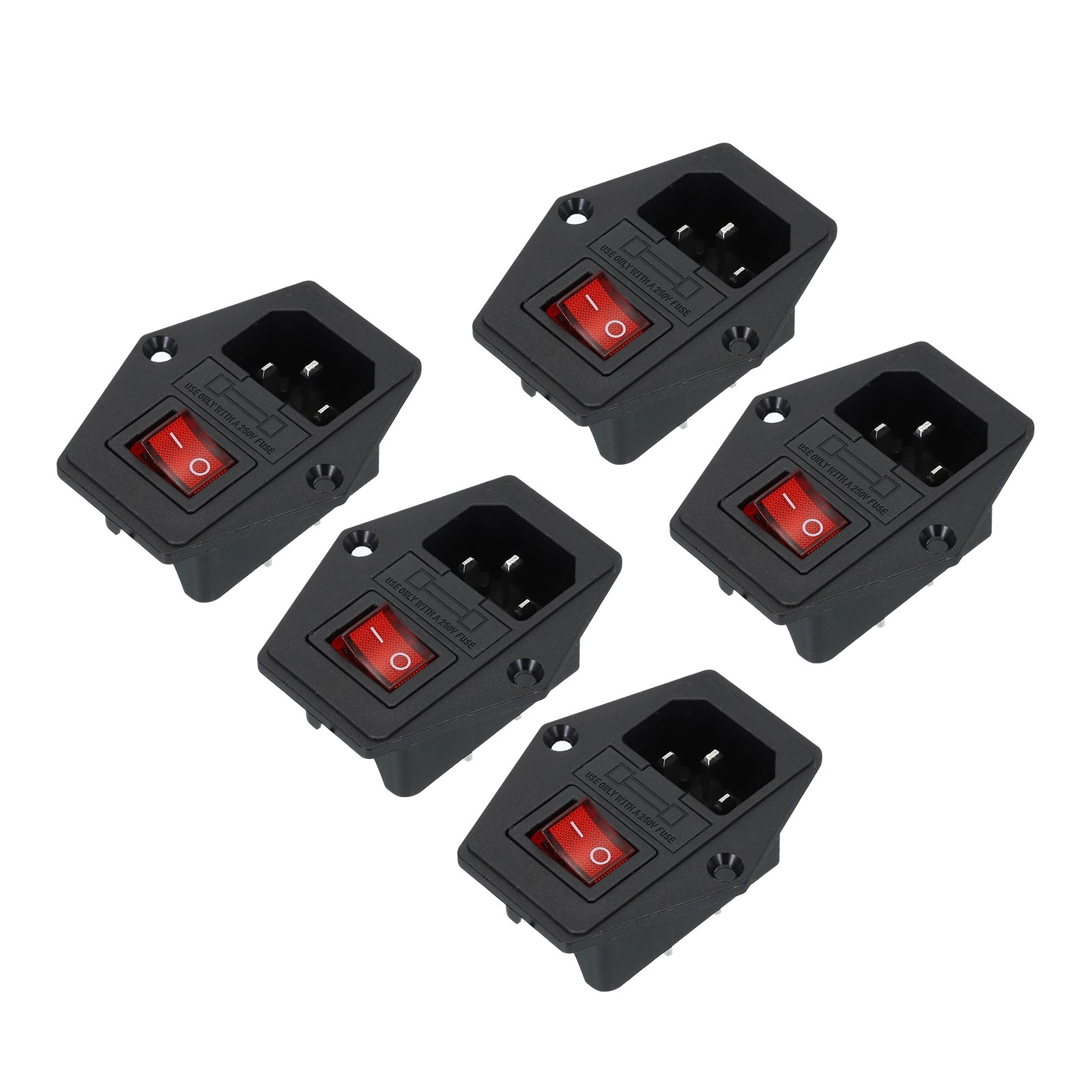 5Pcs Power Switch 10A 250V AC Rocker IEC320 C14 Inlet Male Power Socket