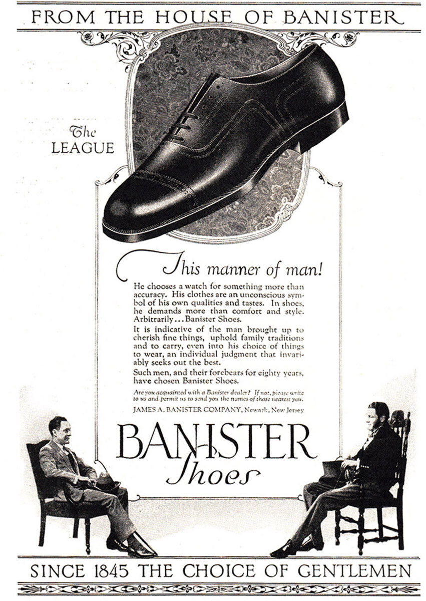 1925 Banister Shoes: The League, This Manner of Man Vintage Print Ad