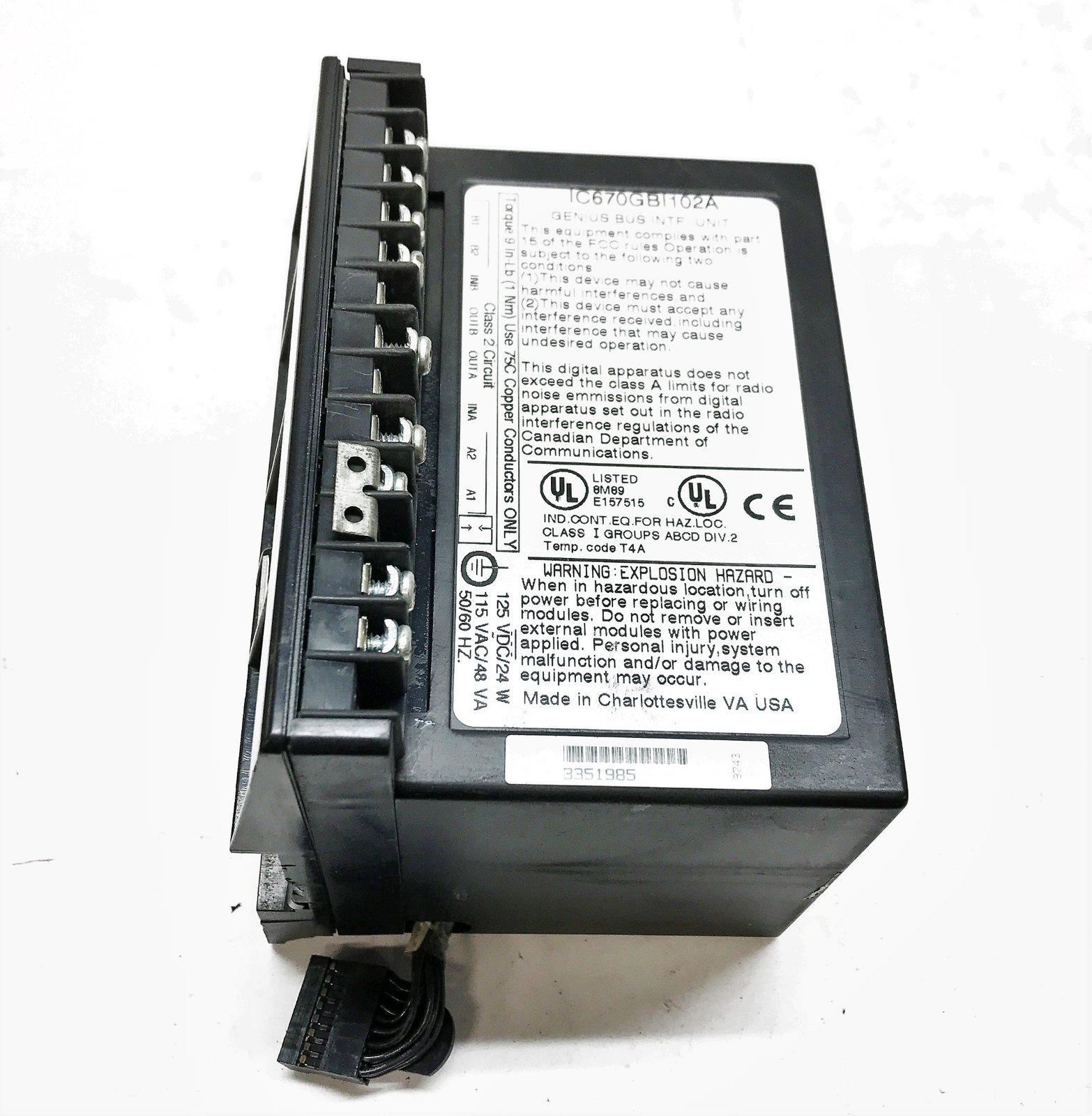 GE/Fanuc Genius Bus Interface Unit IC670GBI102A