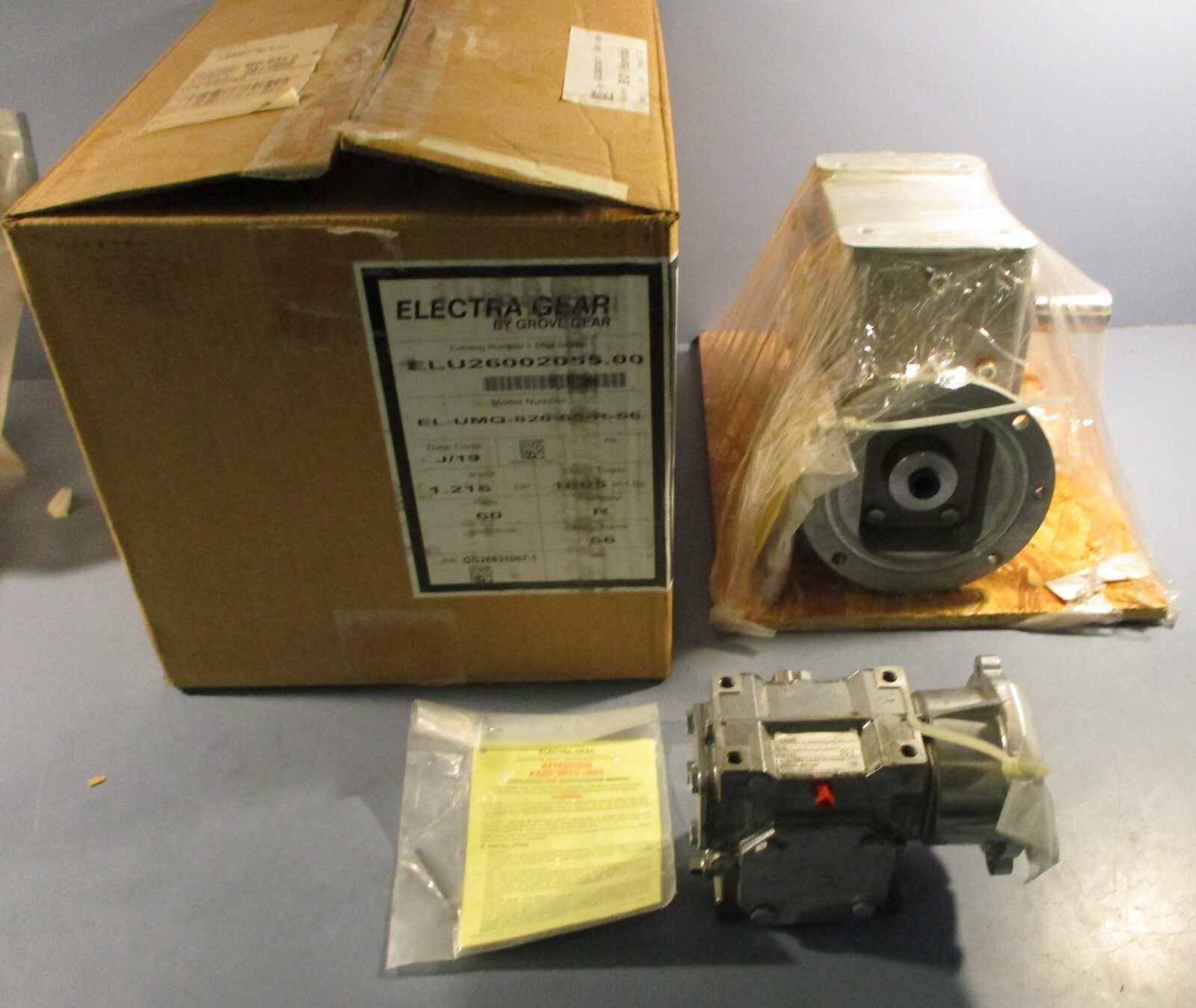 Electra Gear ELU26002055.00 Gearbox EL-UMQ-826-60-R-56 60:1 Ratio 1-1/4" Shaft D