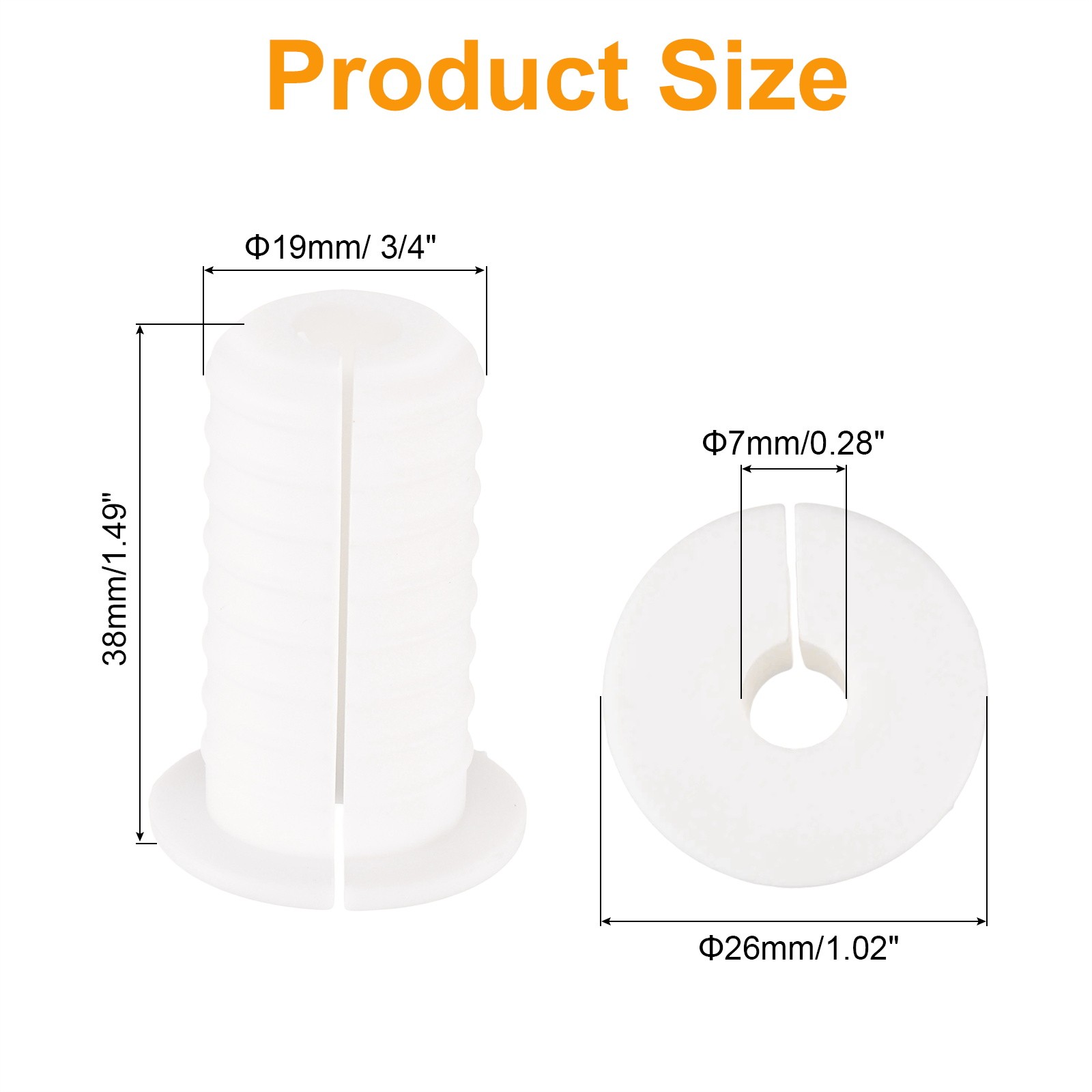 2Pcs Wall Grommets for Cables 3/4" with 7mm Hole White with Thread