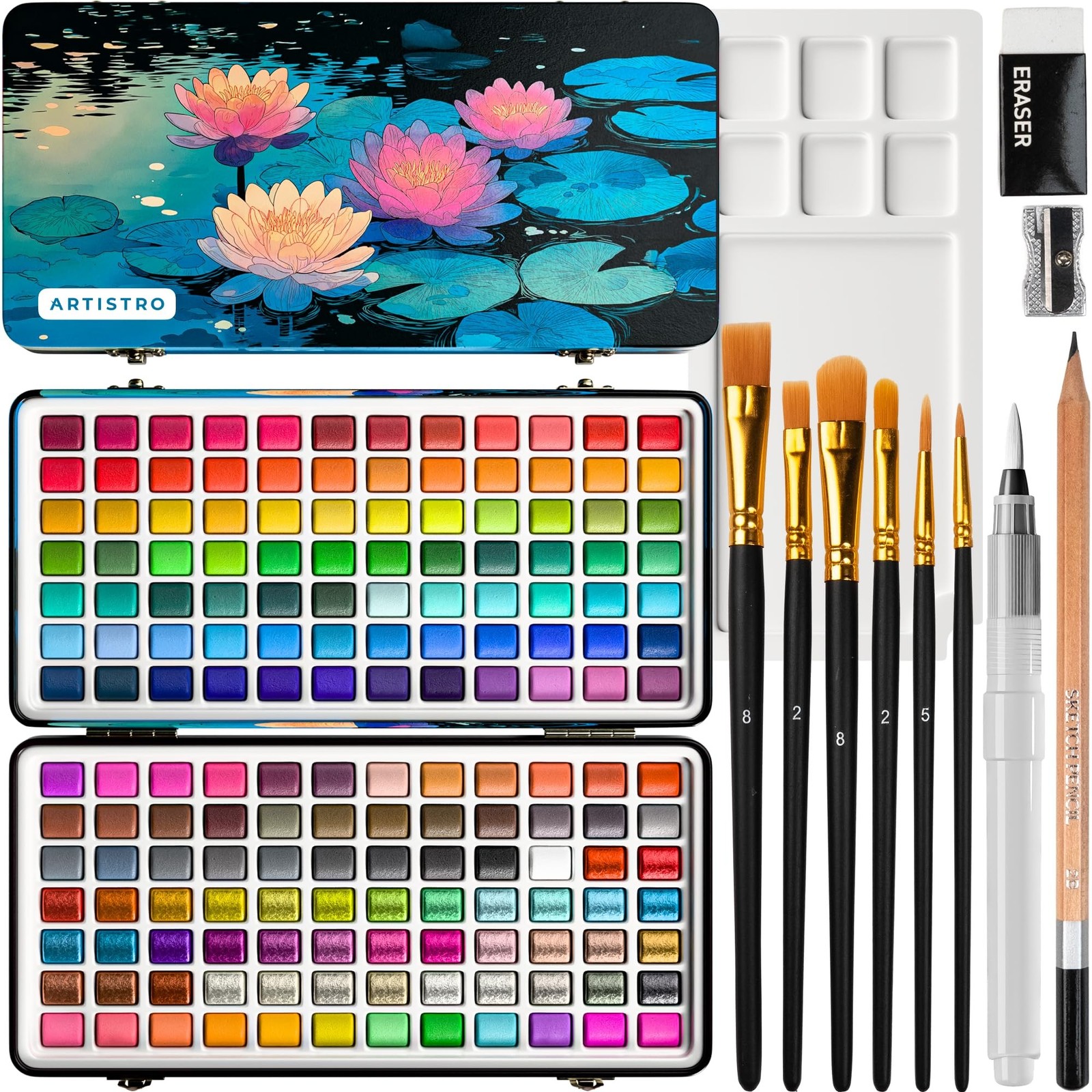 ARTISTRO Deluxe Watercolor Paint Set with 168 Colors – Vivid Colors in a P