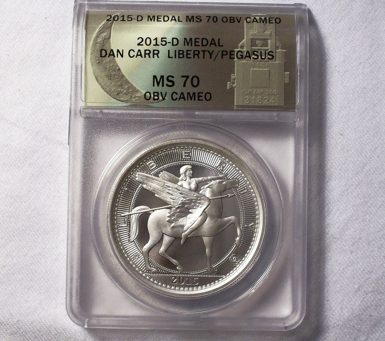 Daniel Carr - 2015 Liberty & Pegasus - 1 troy oz 999 Silver,  ANACS MS 70