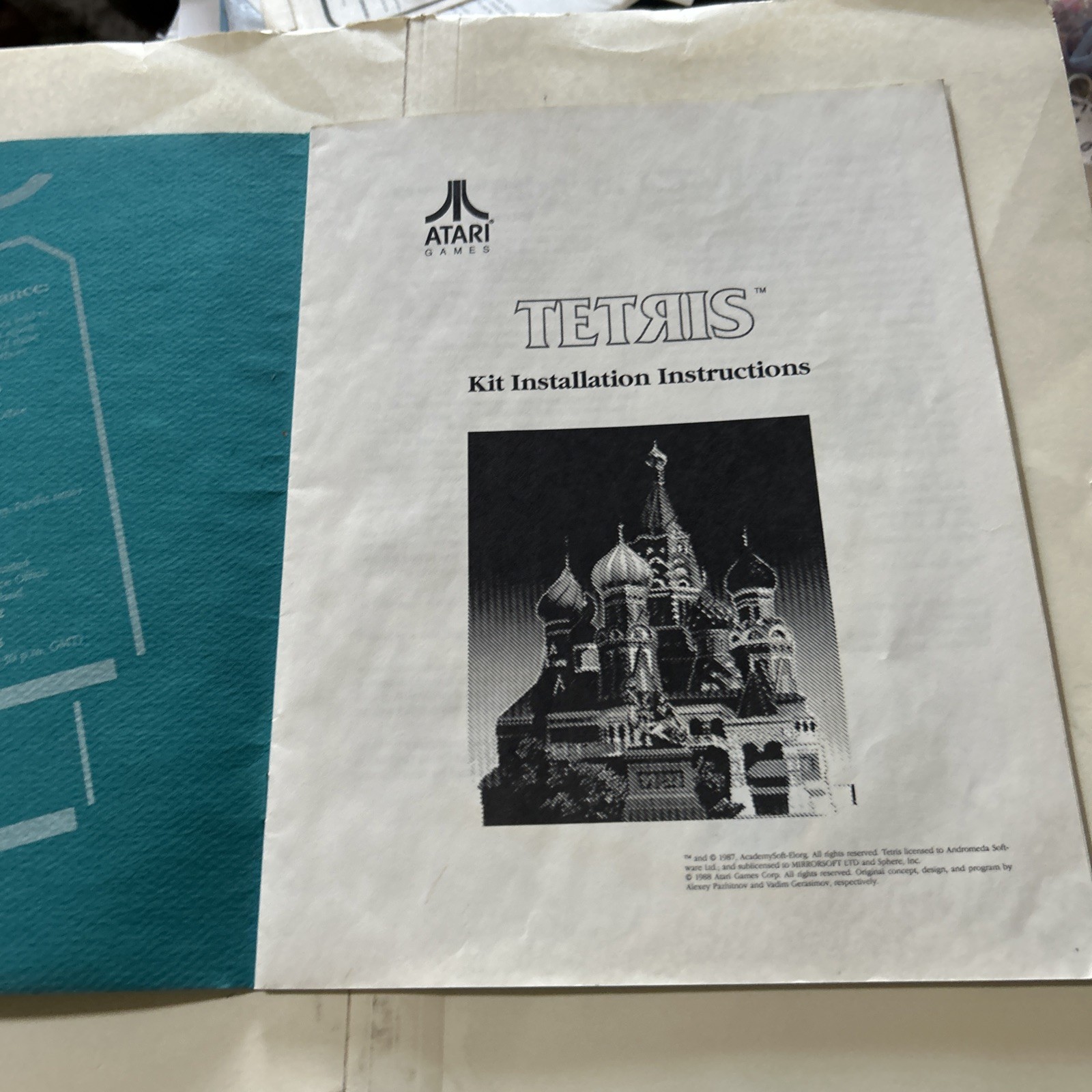 original Atari Tetris With Corrections Sheet  arcade Video game manual