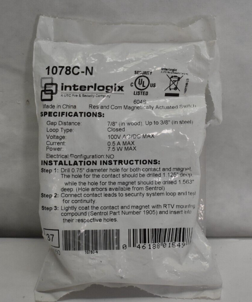 Interlogix 1076C-N Door Contact White Magnetic New Sealed