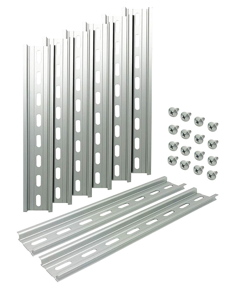 Slotted Aluminum DIN Rail, 35mm x 8”, Silver – 8 Pieces with 16 #10 S.S Screws