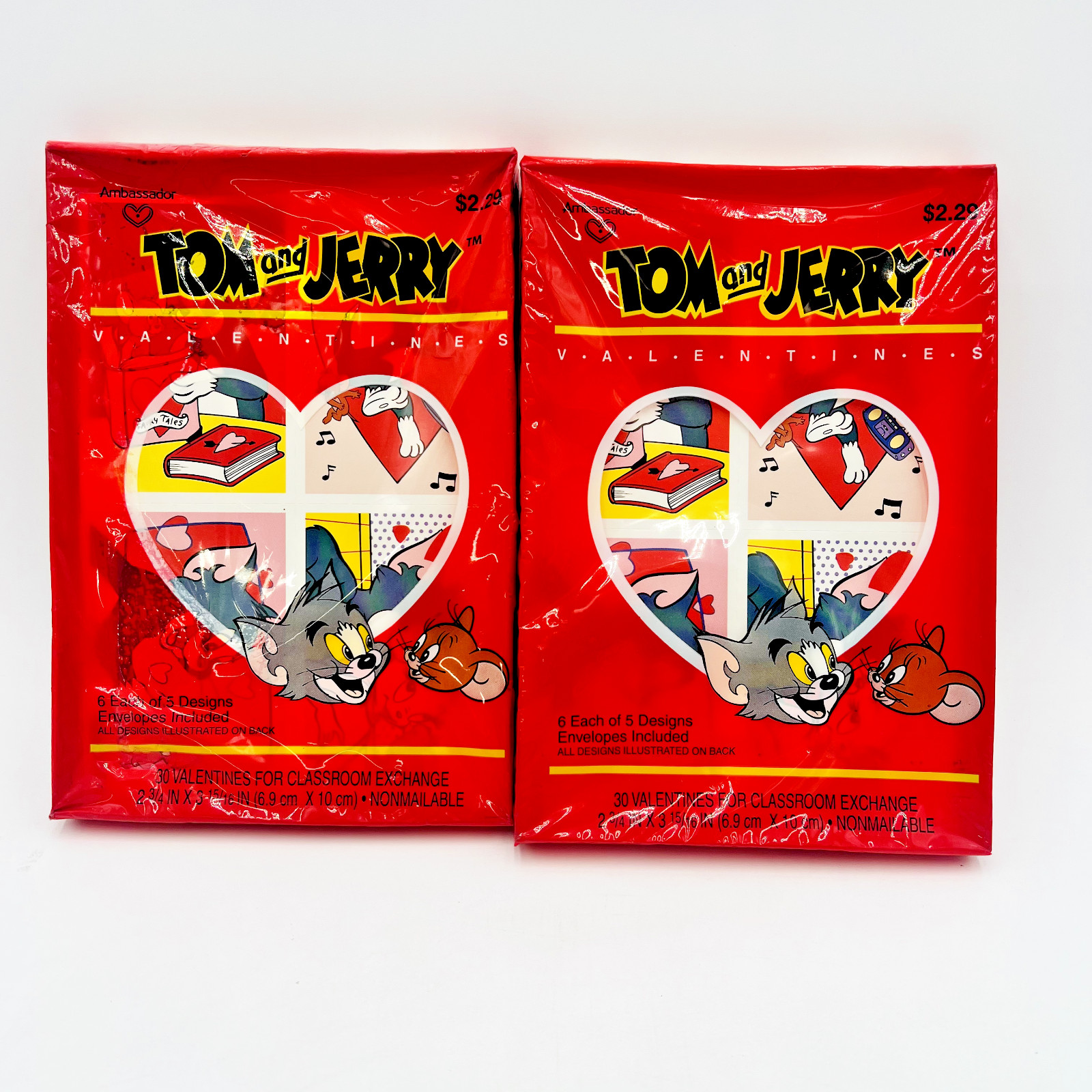 Vintage 1994 Valentine's Day Cards Tom & Jerry 30 Count Pk of 2