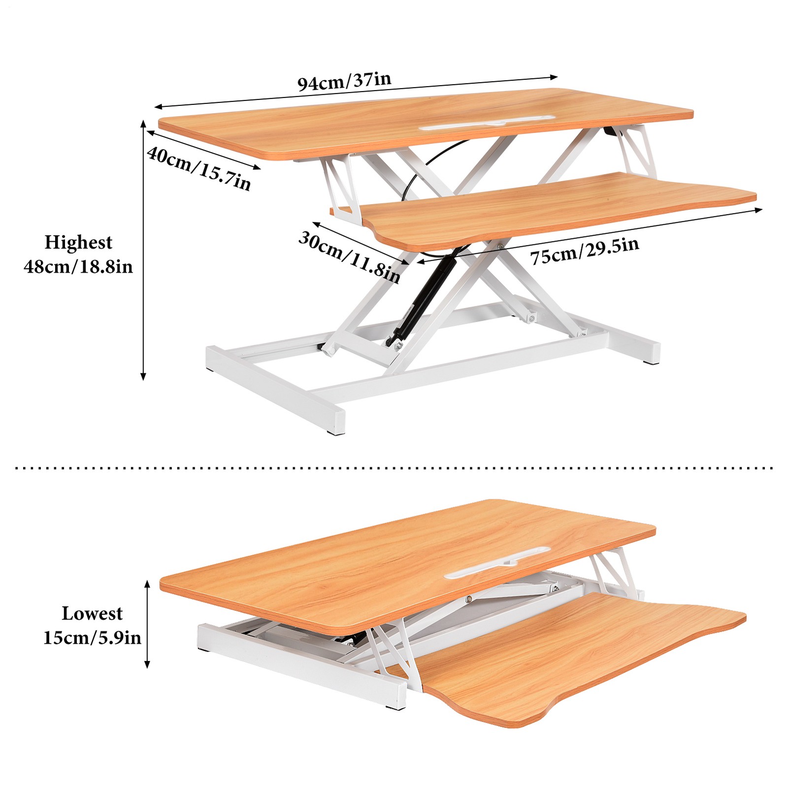 37'' Rustic Home Office Desk Riser Adjustable Standing Desk Converter