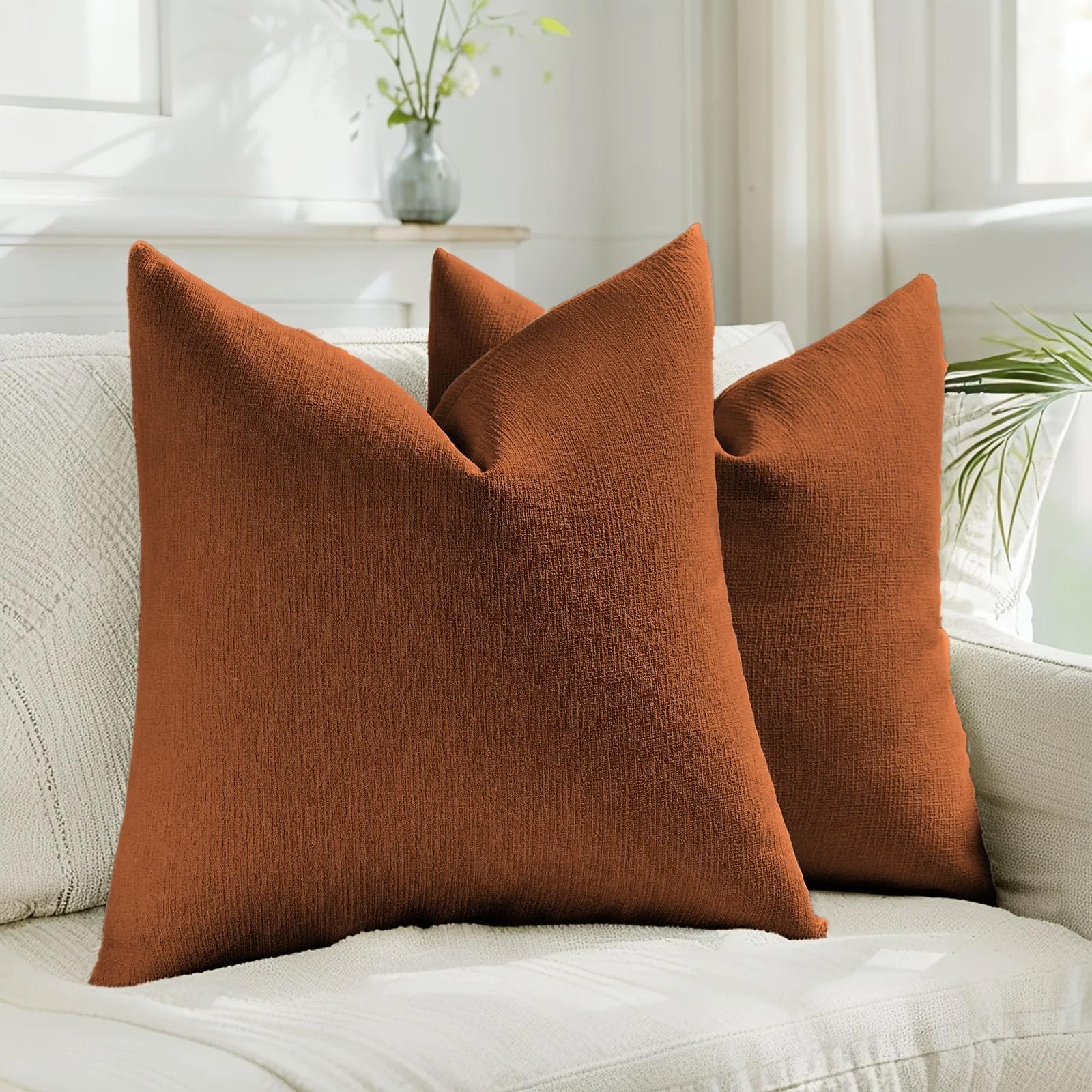 HAUSSY Rust Throw Pillow Covers 18x18 Inch Set of 2,Boho Decorative Faux Line...