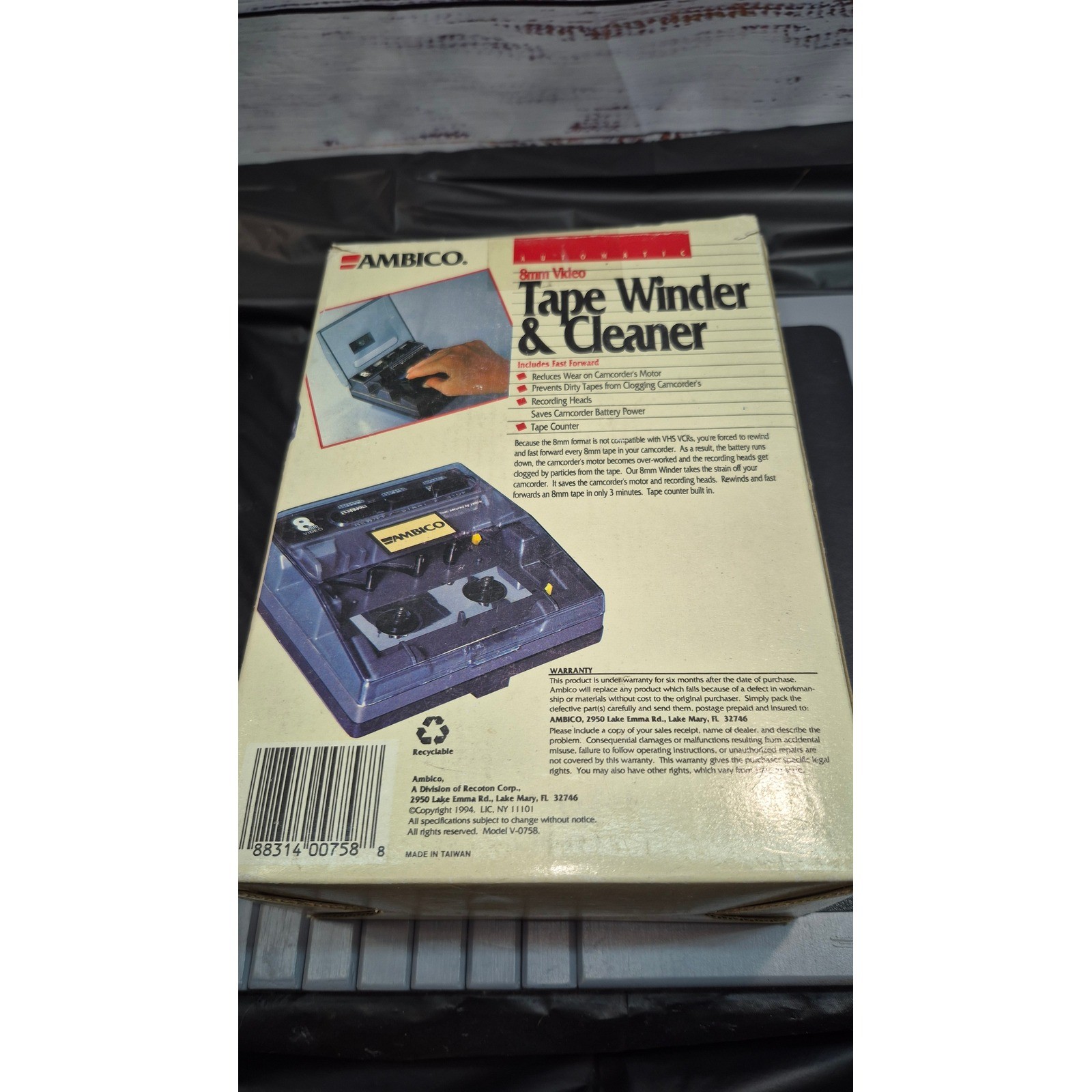 Ambico 8mm Video Tape Winder & Cleaner Model V-0758 Vintage Camcorder New O/S