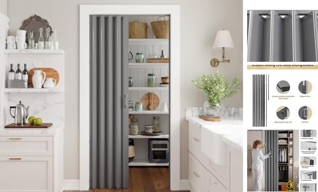 Accordion Doors Interior, Double Walled Accordion Folding Doors 32" x 80" Gray