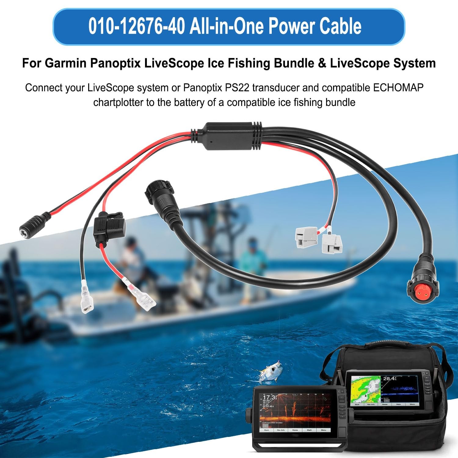 Replace For Garmin Panoptix LiveScope Transducer System Power Cable 010-12676-40