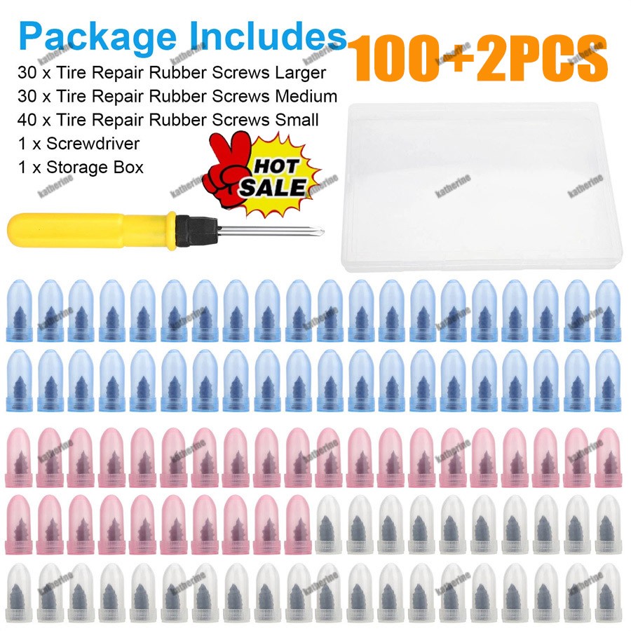 100-300x Tire Repair Rubber Nails Tyre Puncture Repair Screws Kit w/ Screwdriver