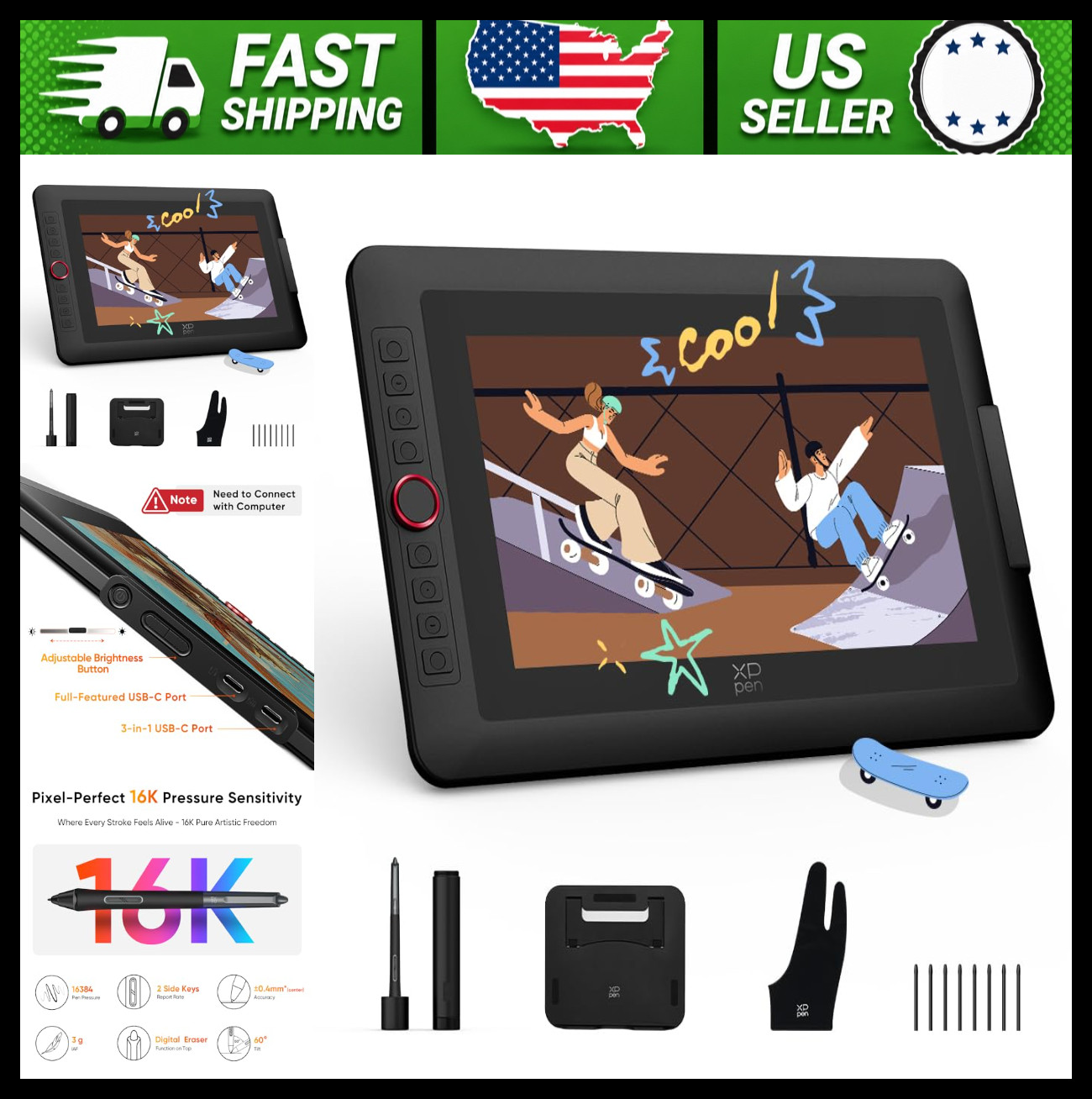 XP-PEN Artist 13.3 Pro Drawing Tablet with Screen, Pen, Stand Included