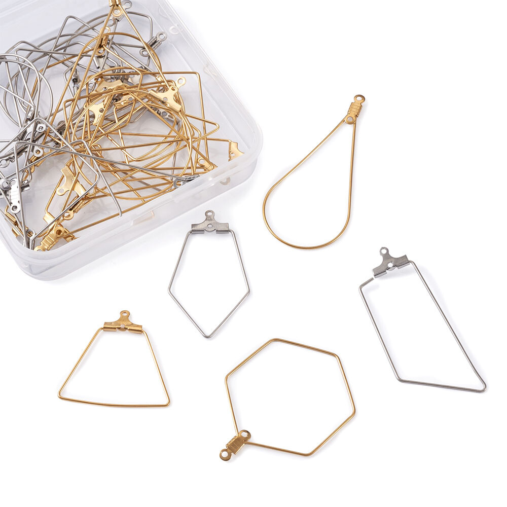 36Pcs Stainless Steel Beading Earring Hoops Component Mixed Hoop Earring Finding