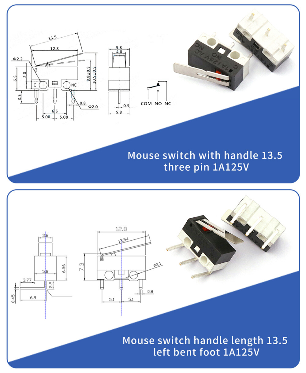 Micro Limit Switch 1A 125V Mouse Button 3-Pins PCB Momentary Push Micro Switche