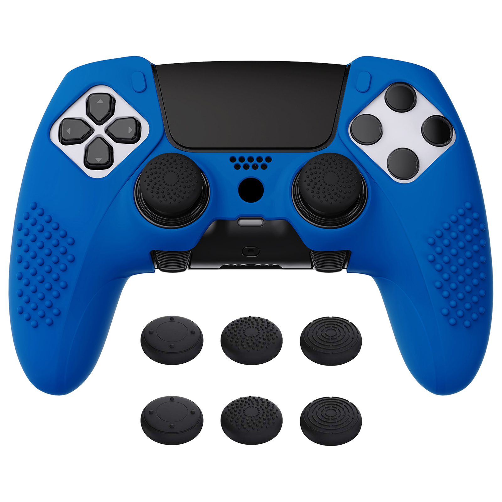 Soft Rubber Protector Skin for PS5 Edge Controller w/6 Thumb Grip Caps - Blue