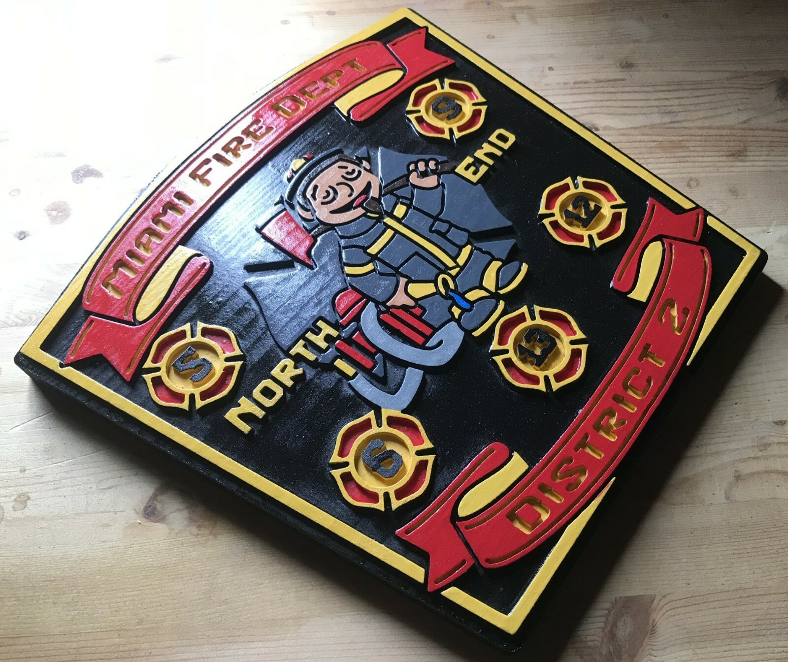 Fire Department Miami District 2 3D routed plaque wood patch sign Custom