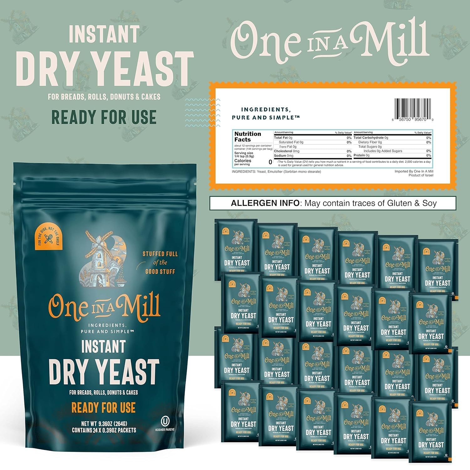 24 Pack Instant Dry Yeast | Fast Acting Self-Rising Baking Yeast for Bread