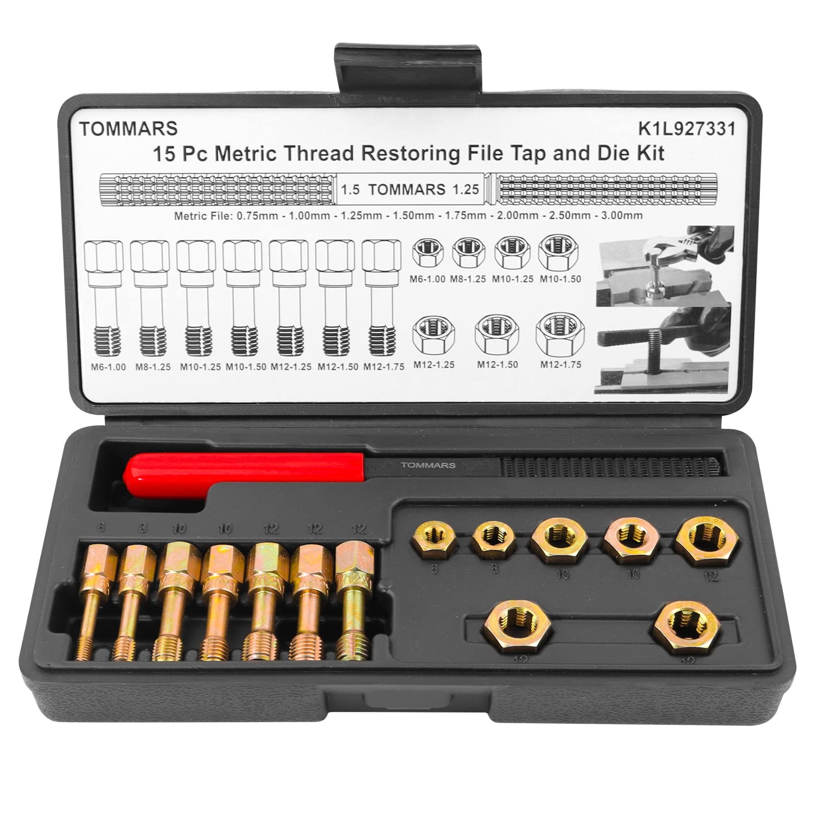 TOMMARS 15-Piece Metric Thread Chaser Set, M6 M8 M10 M12