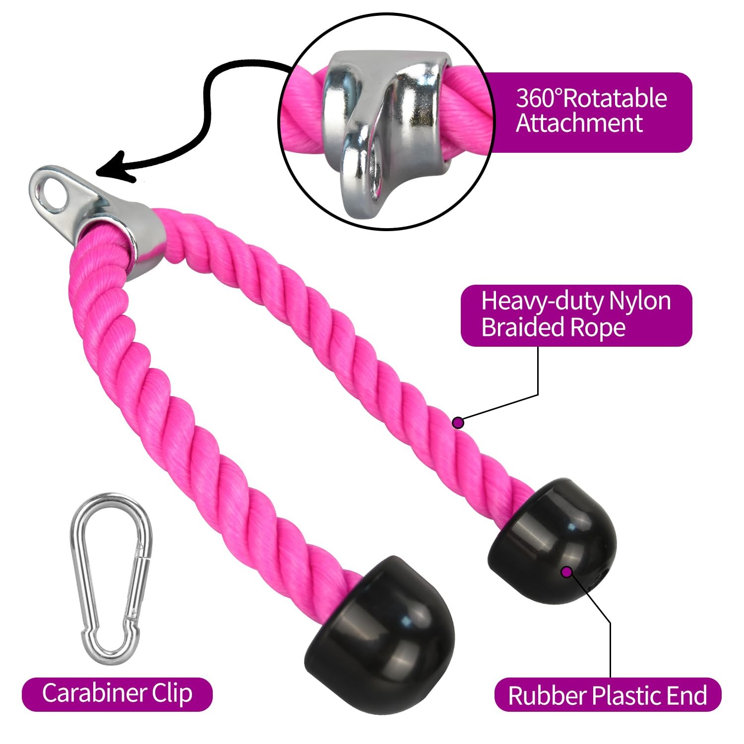 DkOvn Tricep Rope, 27 Inches Cable Machine Attachment, Pull 27-inch, Pink
