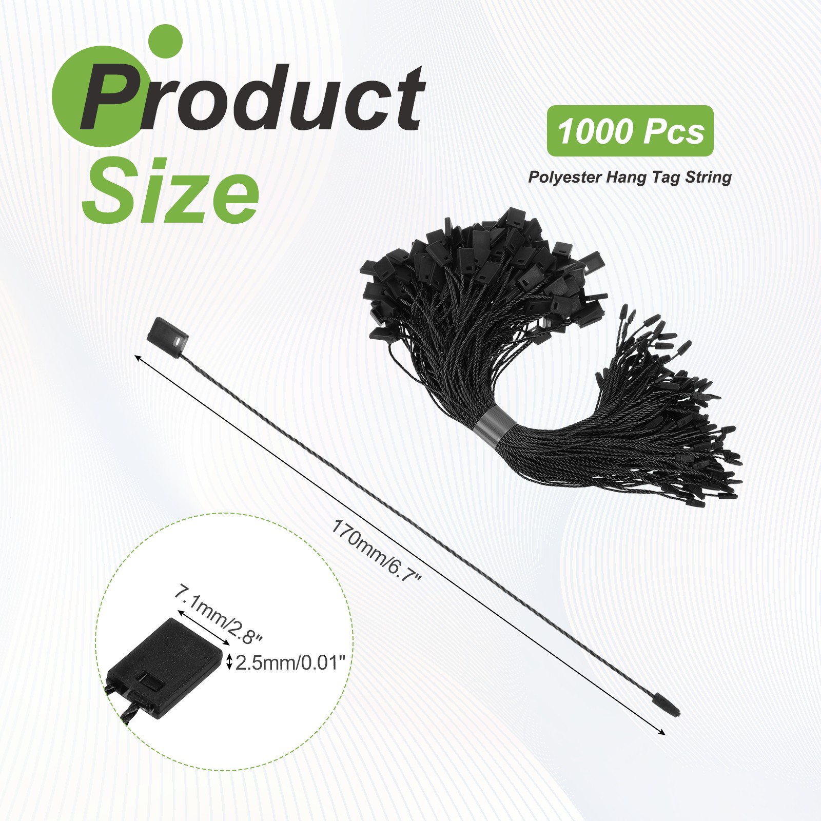 1000pcs Polyester Hang Tag String (6.7") - Plastic Snap Lock Pin Loop Black