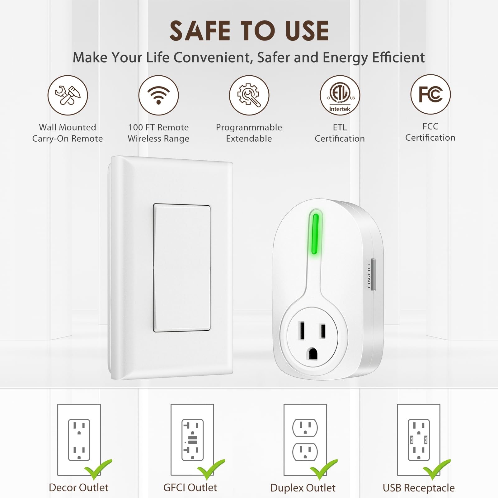 - Wireless Remote Control Outlet, Indoor Remote Light Switch for Plug in Lamp...