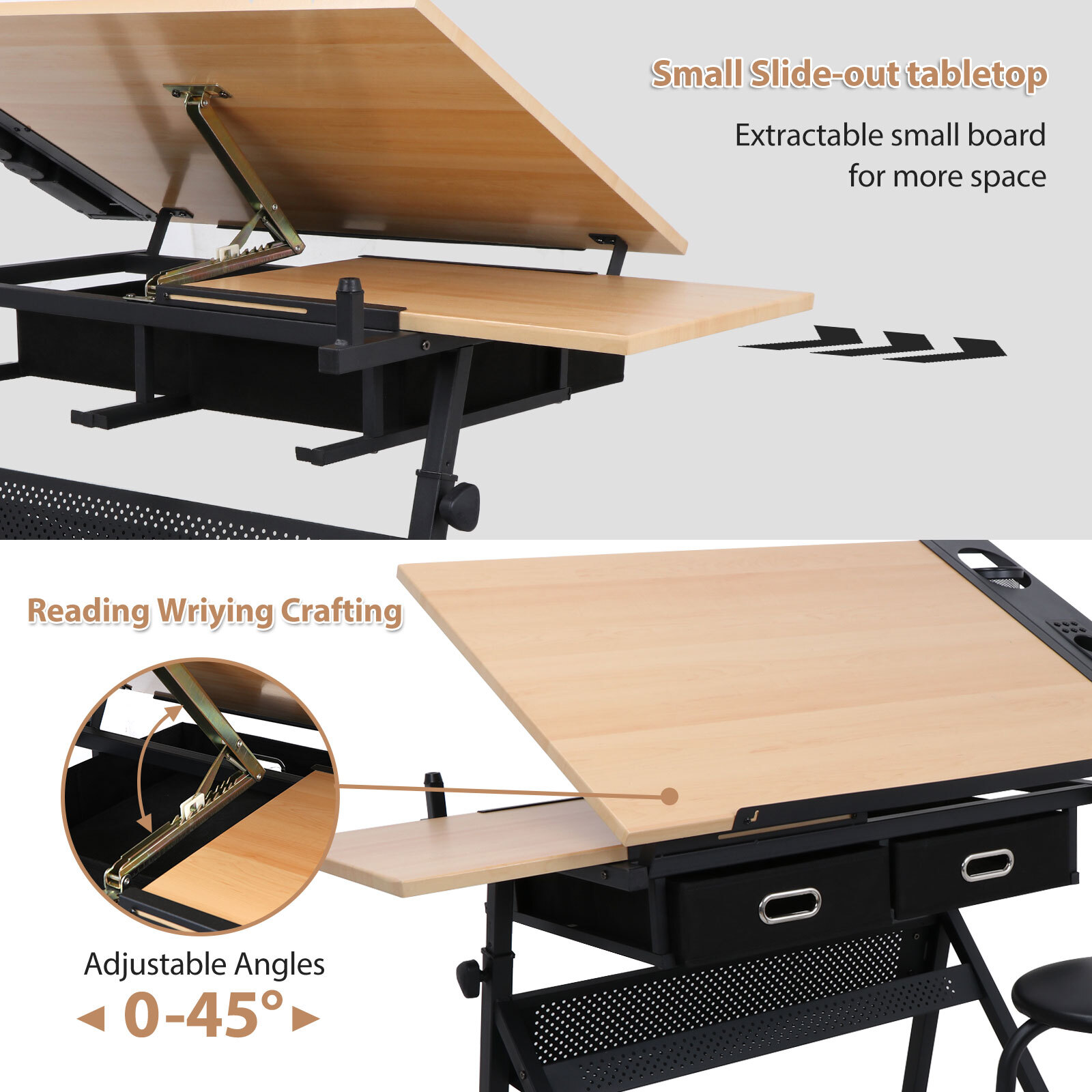 Craft Station Drafting Table W/ Matched Premium Stool Adjustable Height & Angle