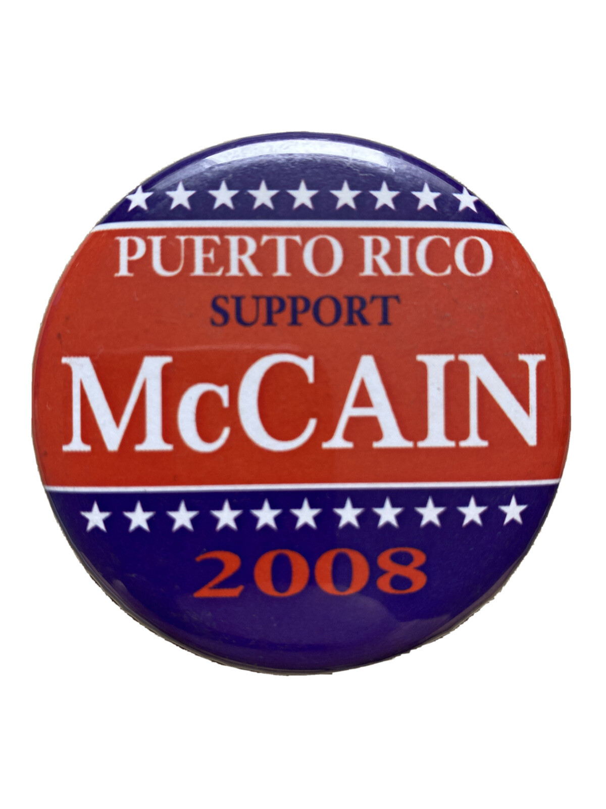 2008 Senator John McCain For President  Sarah Palin 2.25" Button Puerto Rico Pin