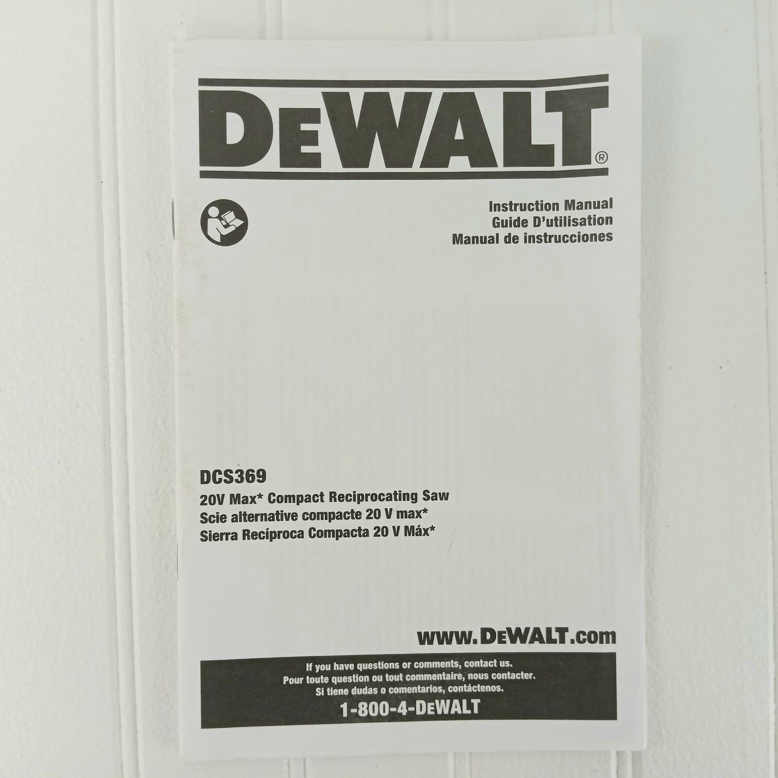 DeWalt DCS369 Instruction Manual Only Compact Reciprocating Saw