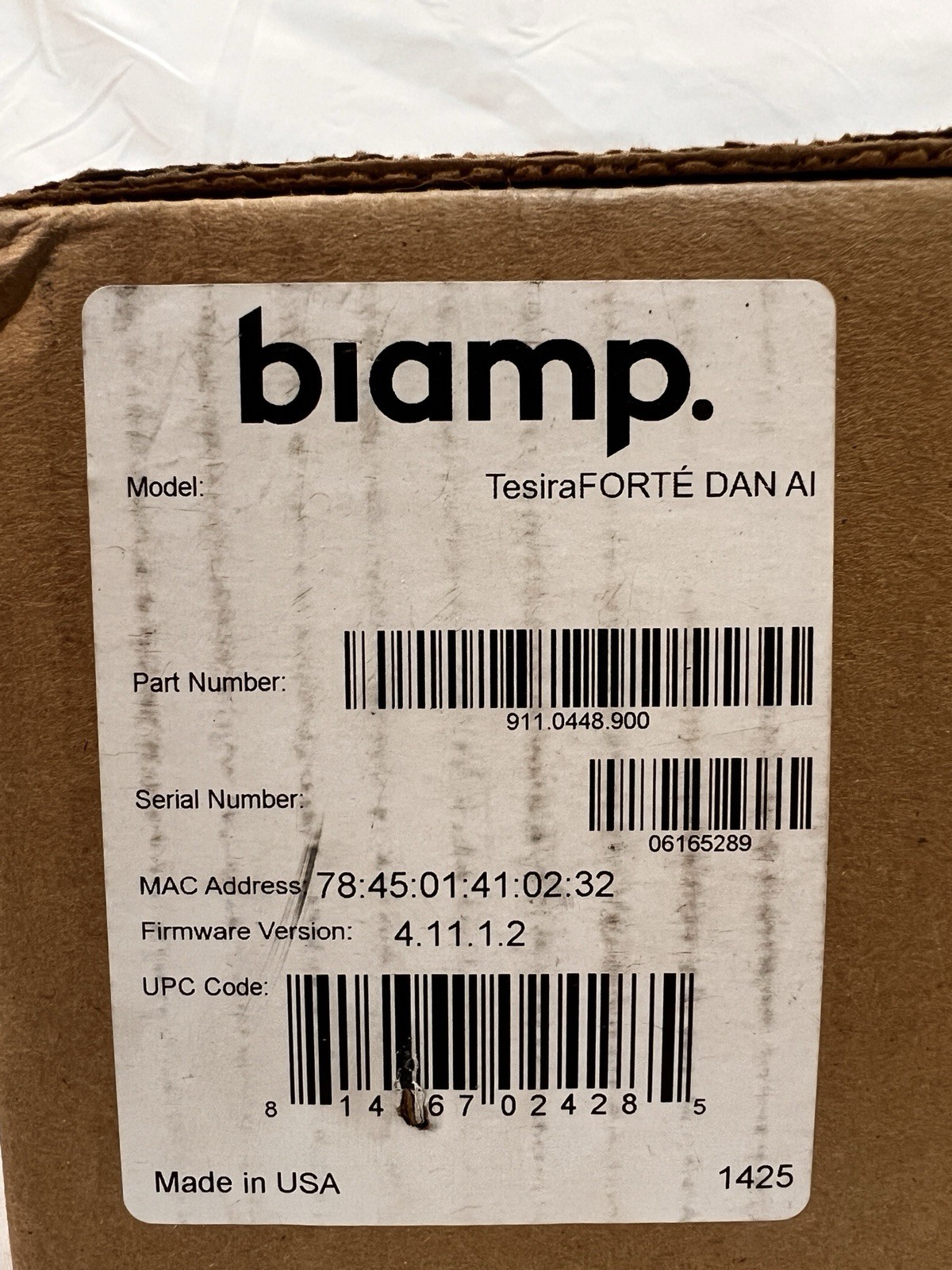 Biamp TesiraFORTÉ DAN AI Audio Conferencing Fixed I/O DSP Processor 911.0448.900