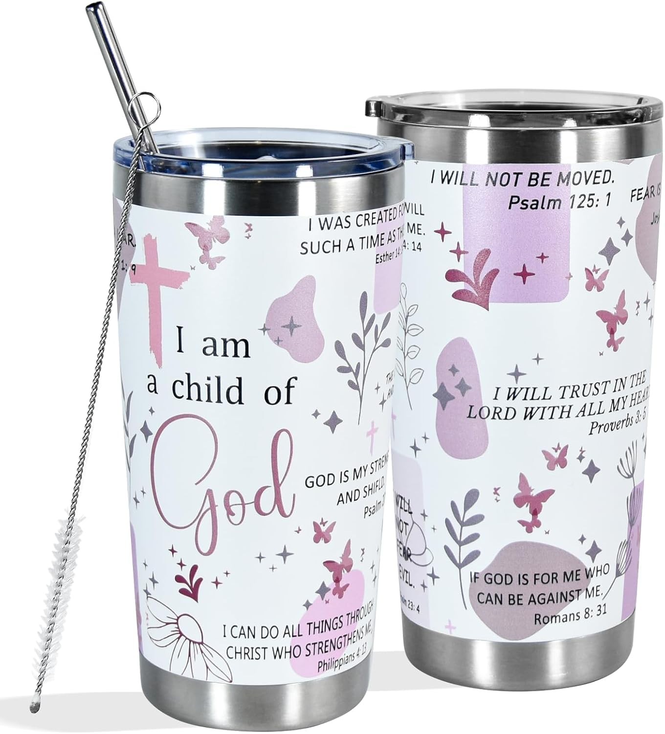 Christian Tumbler for Women, 20oz Tumbler with Lid and Straw, Coffee Travel M...