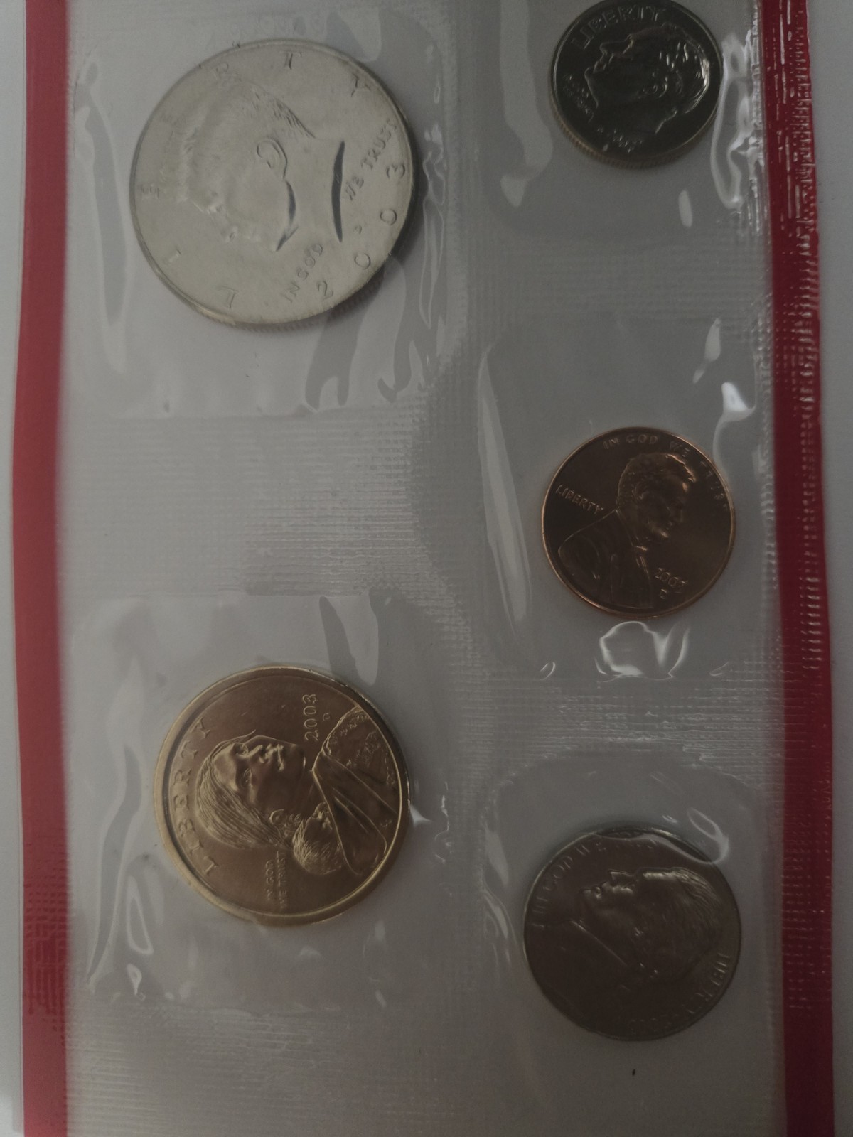 2003 - D United States Mint  Uncirculated (5 Coins) Coin Set - Red No Quarters