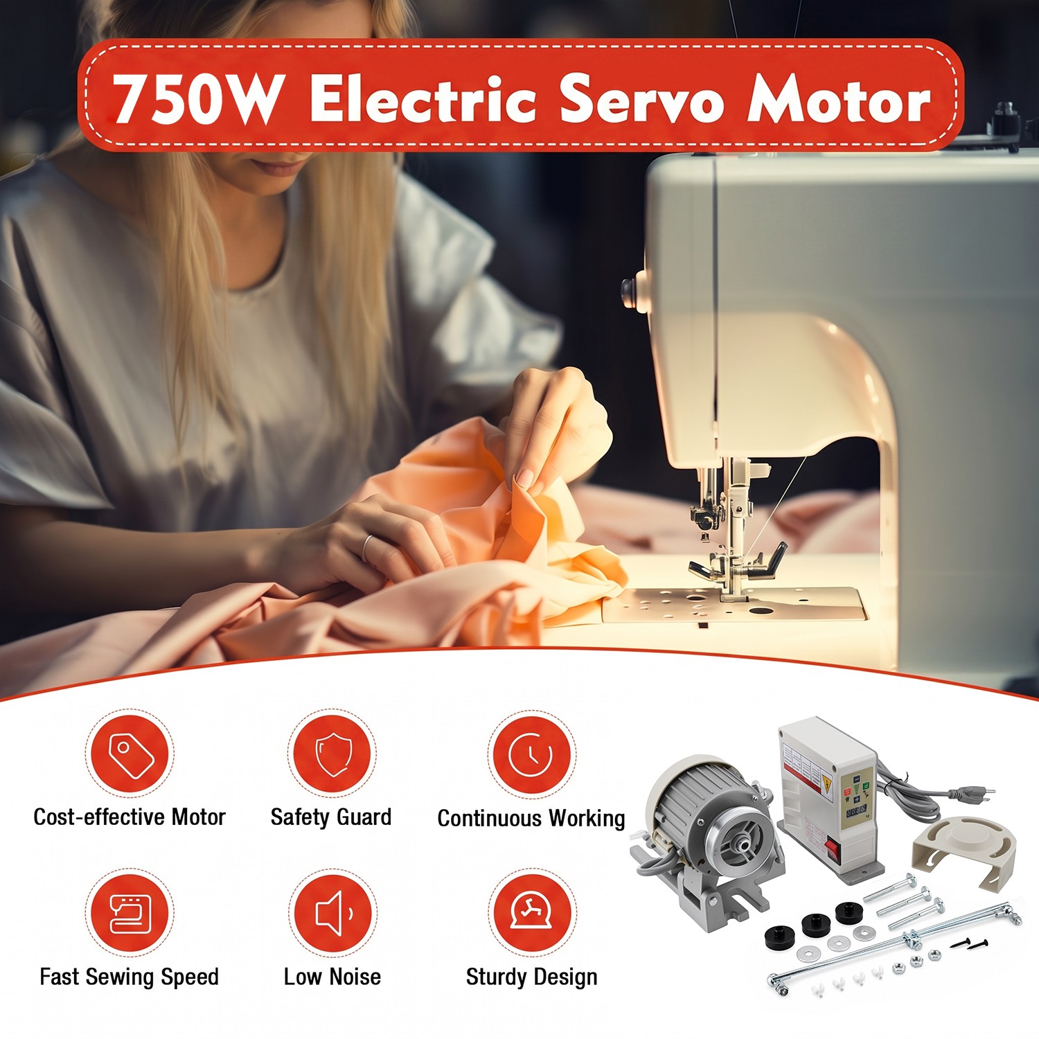 750W Sewing Machine Servo Motor with Controller,110V 1HP Speed Adjustable New