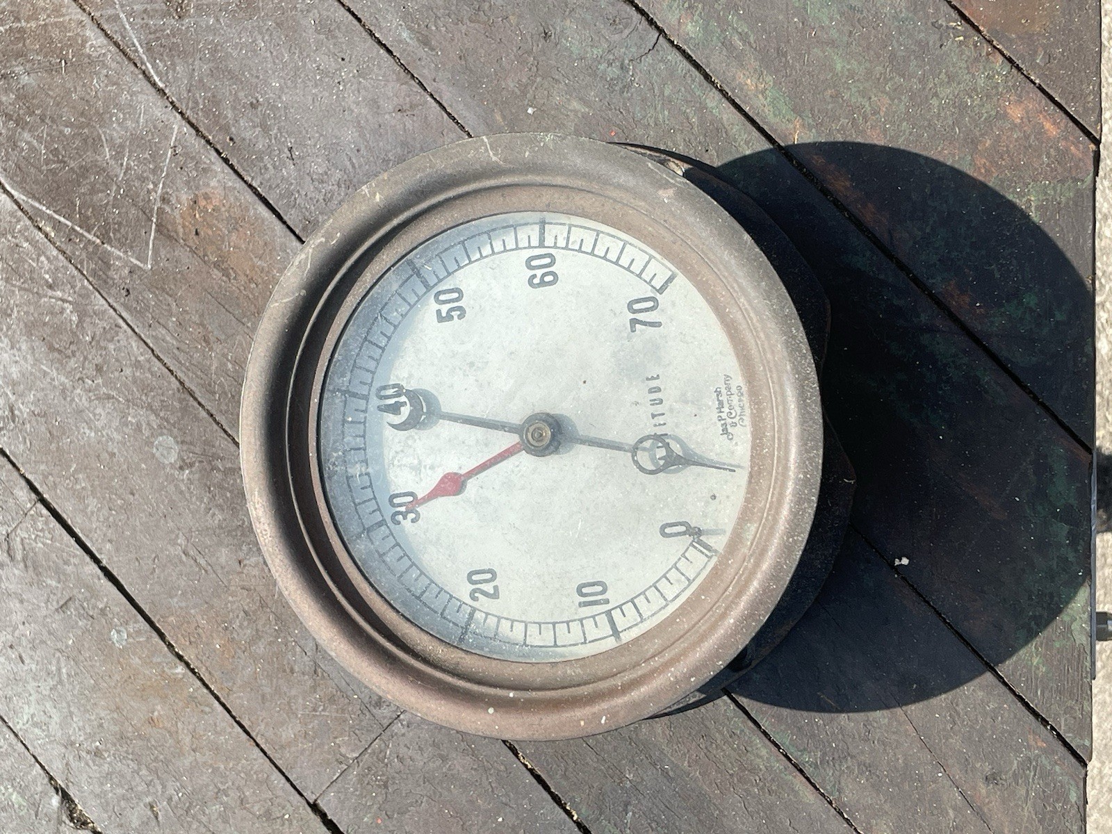 Rare Antique Altitude Gauge Jas P Marsh & Co. Chicago USA 6” Steam Gas Rr