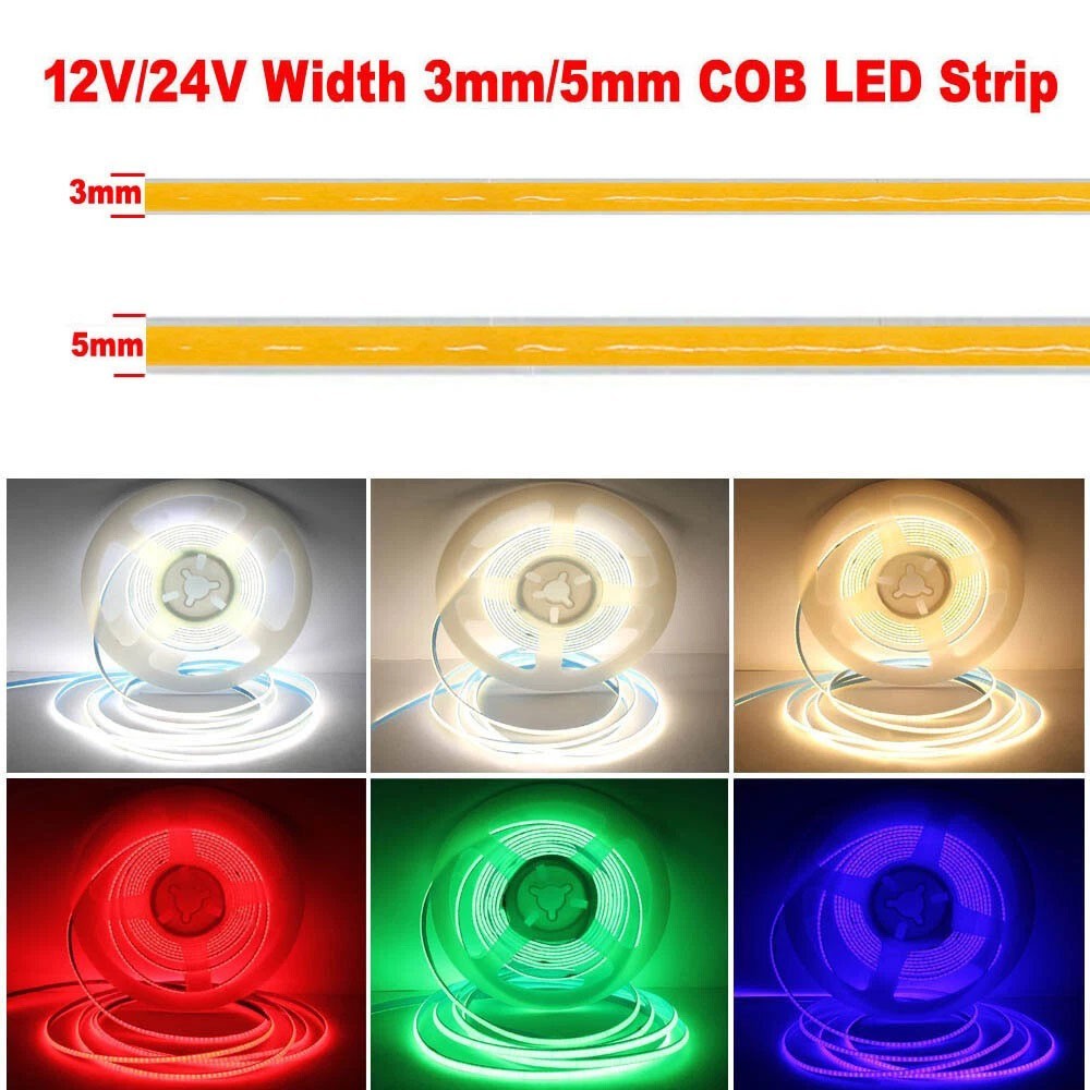COB LED Strip Light Width 5mm 3mm Tape Lights Home DIY Lighting Warm White Red