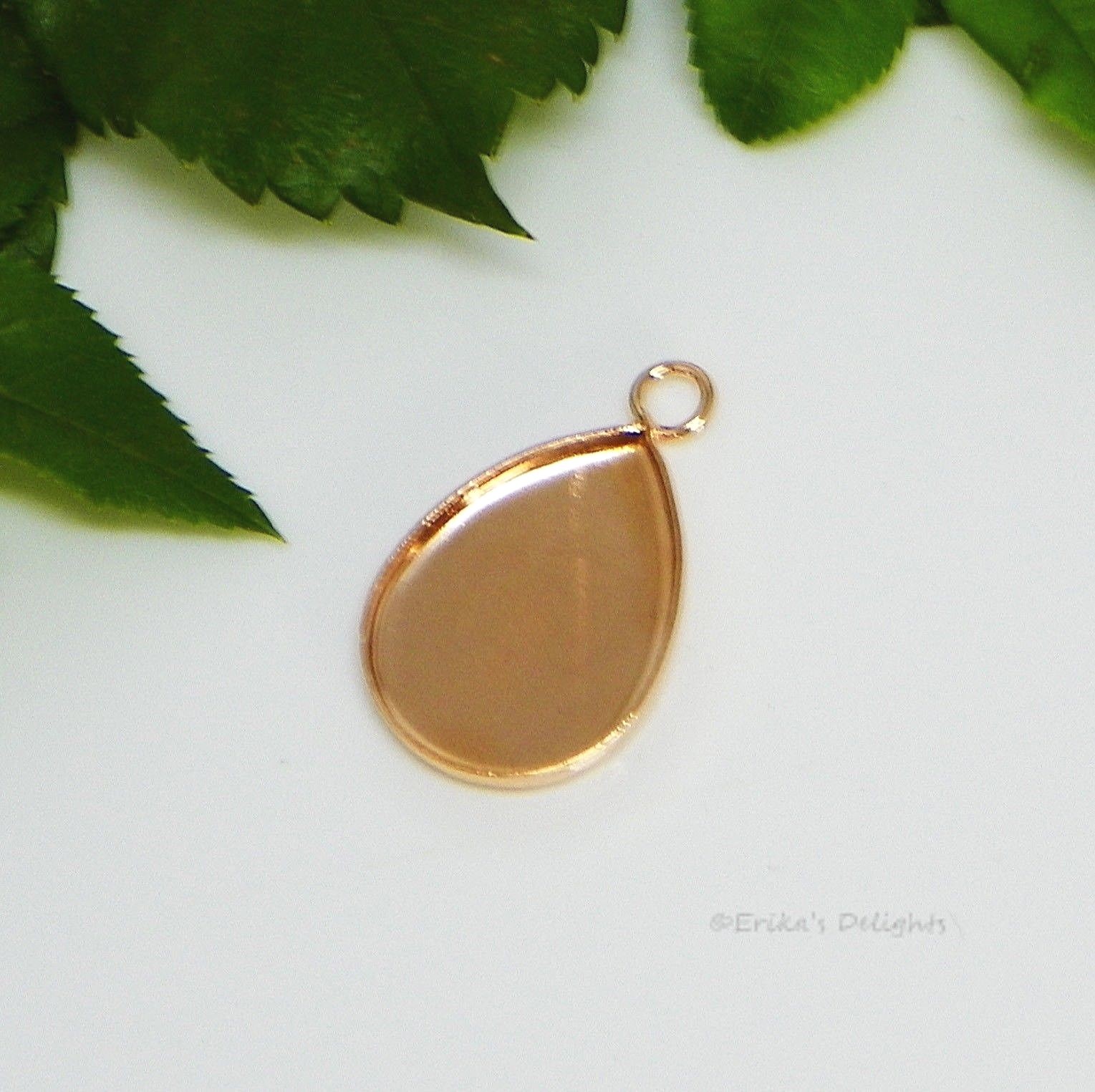 (18x13-25x18) Pear Bright Rose Gold Plated Cabochon (Cab) Dangle Drop Setting