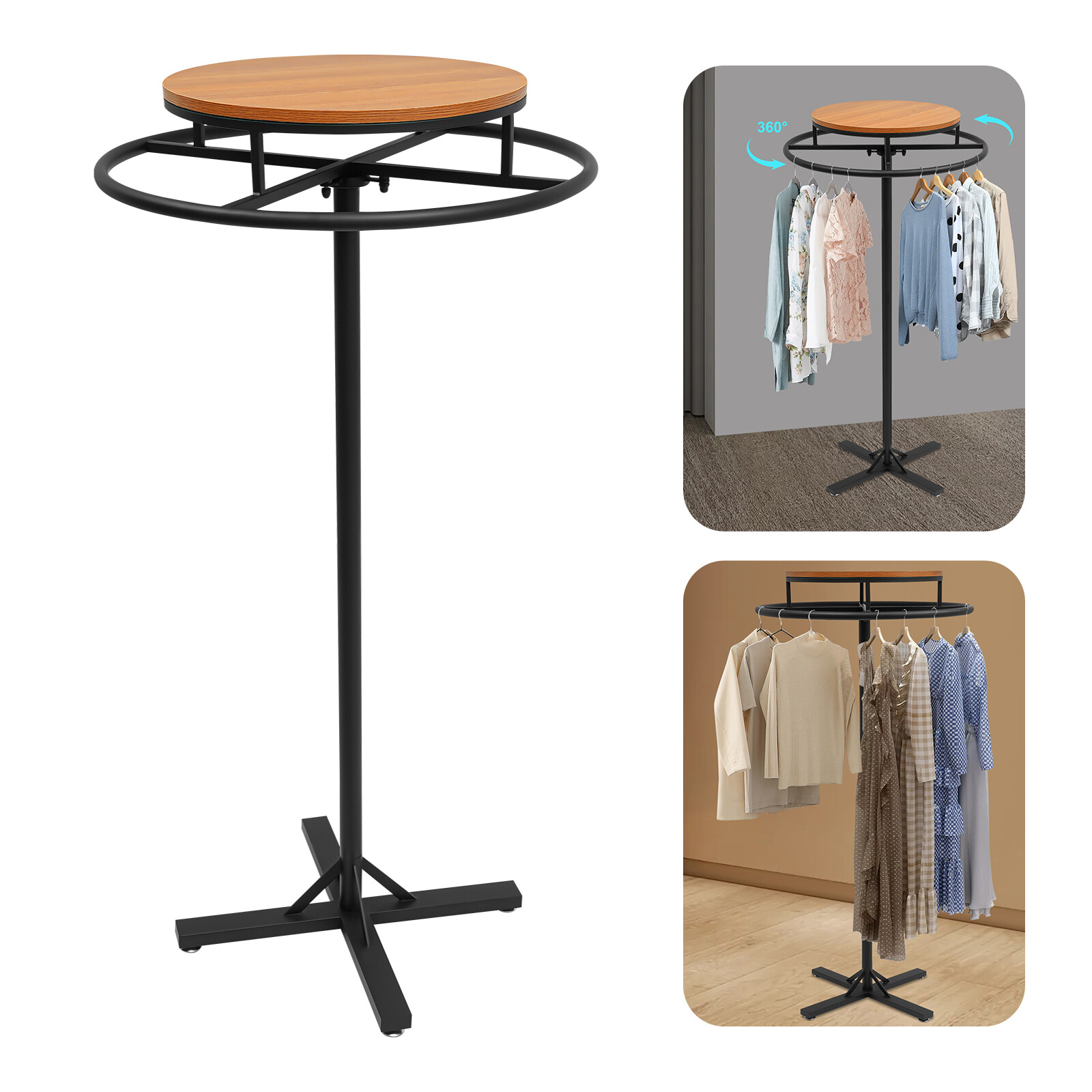 Round Clothing Rack Clothes Garment Retail Store Display Hanging Rack metal&Wood