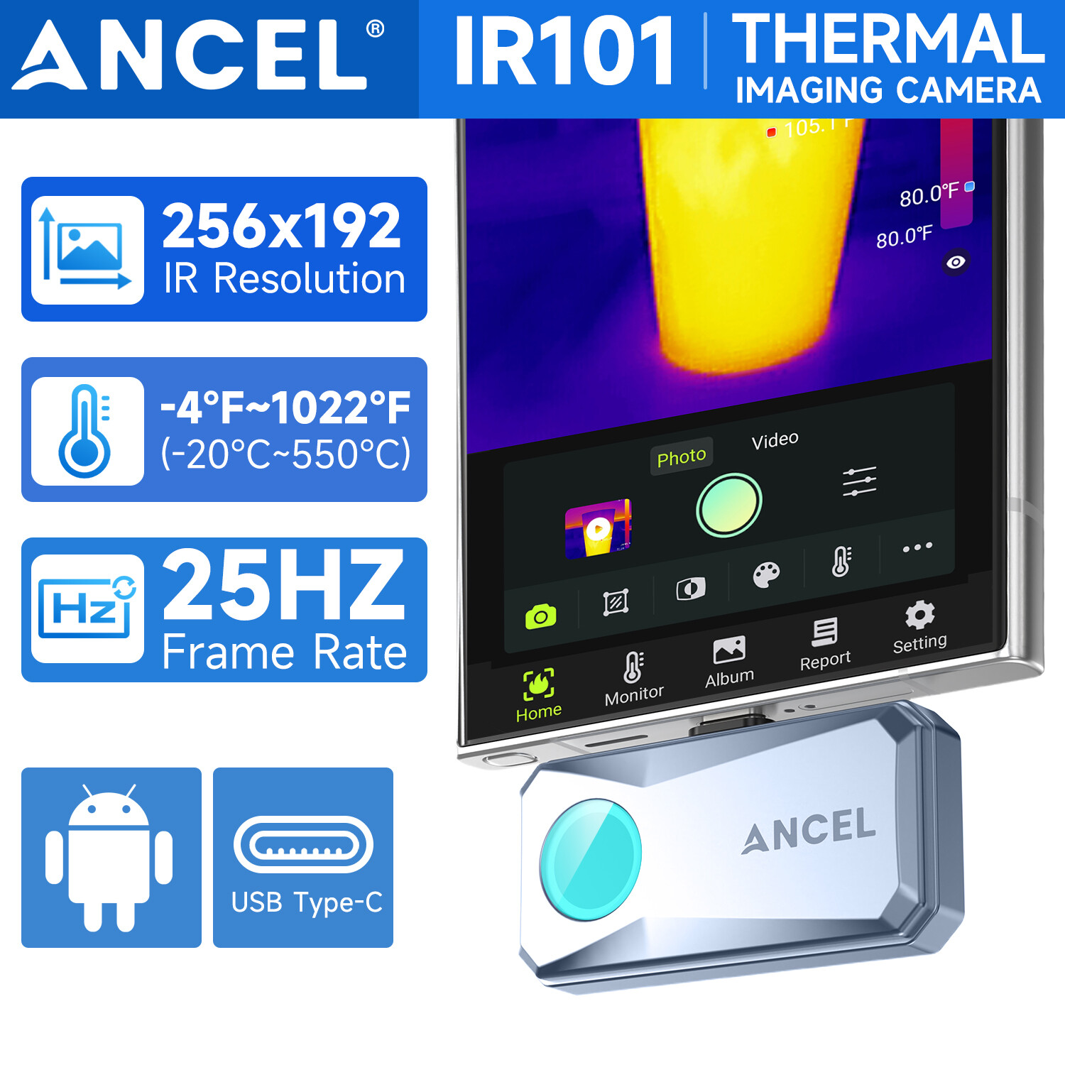 Thermal Imaging Camera High IR Resolution 256X192 Android USB-Type-C ANCEL IR101