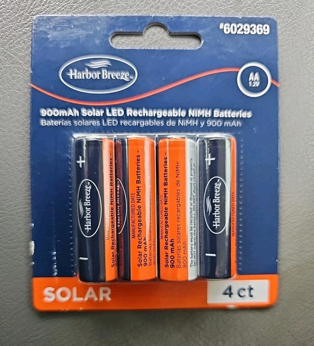 4ct Harbor Breeze 900mAh Solar Rechargeable NiMH Batteries #6029369